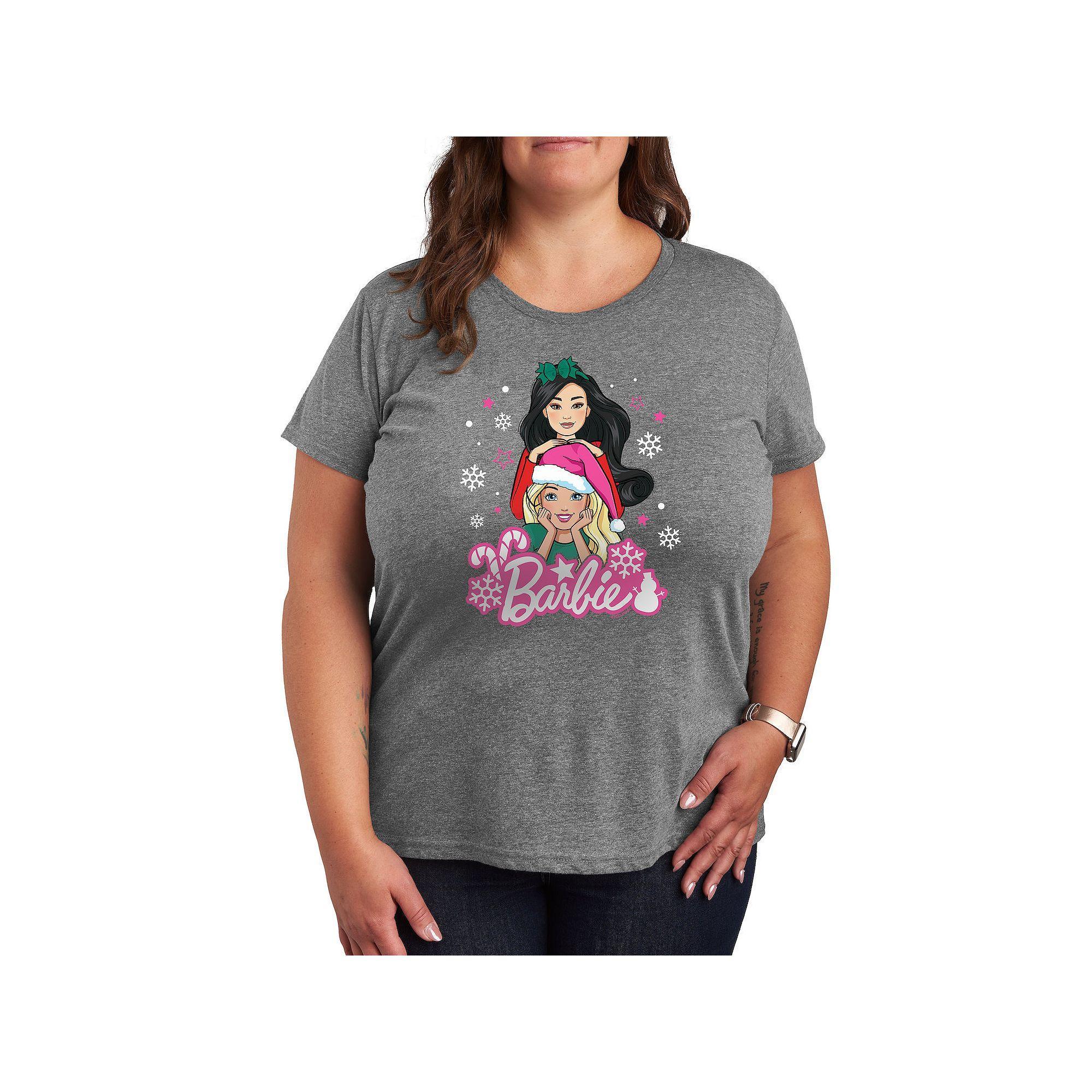 Plus Barbie® Holiday Friends Graphic Tee, Women's, Size: 3XL, Grey Gray Product Image
