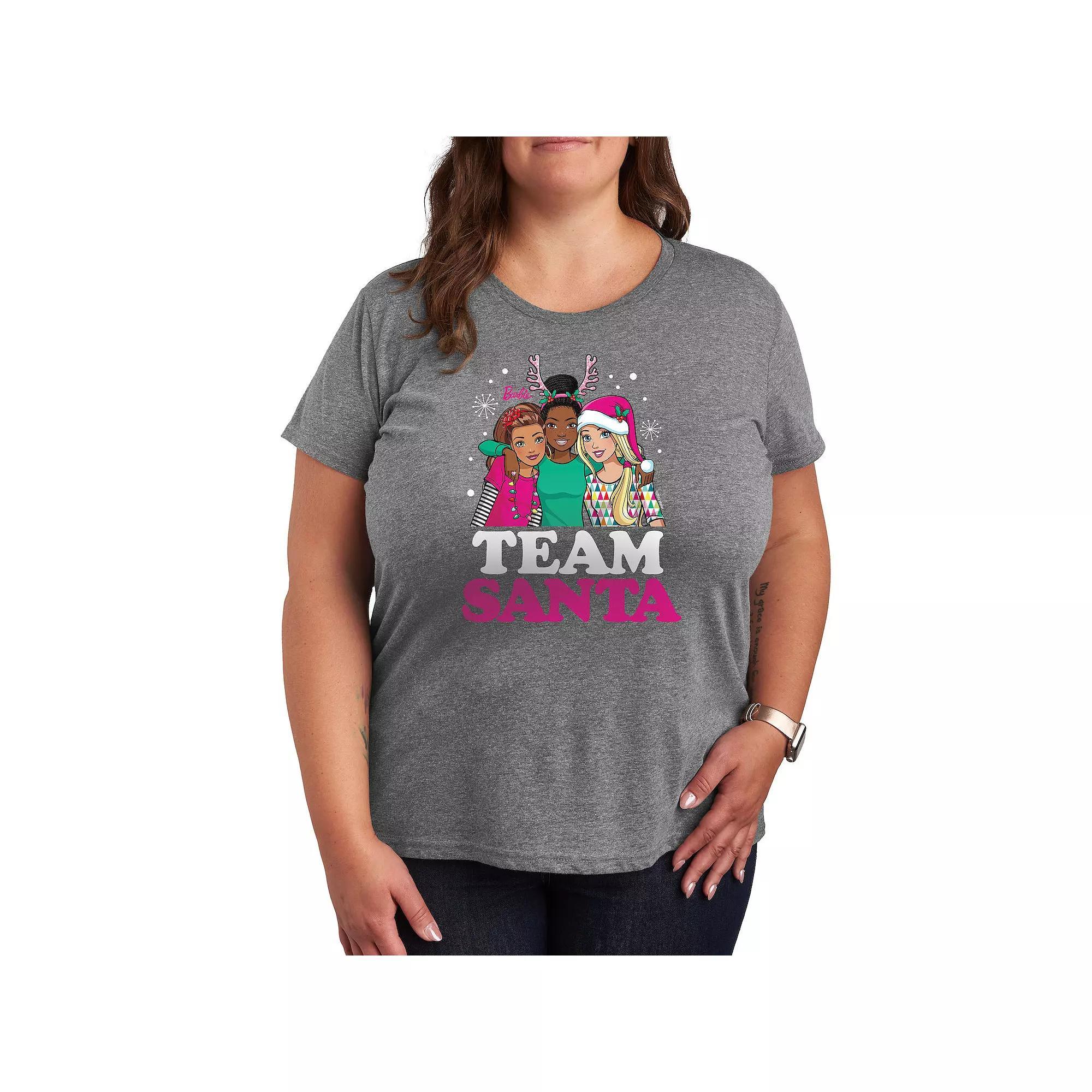 Plus Barbie Team Santa Graphic Tee, Womens Grey Gray Product Image