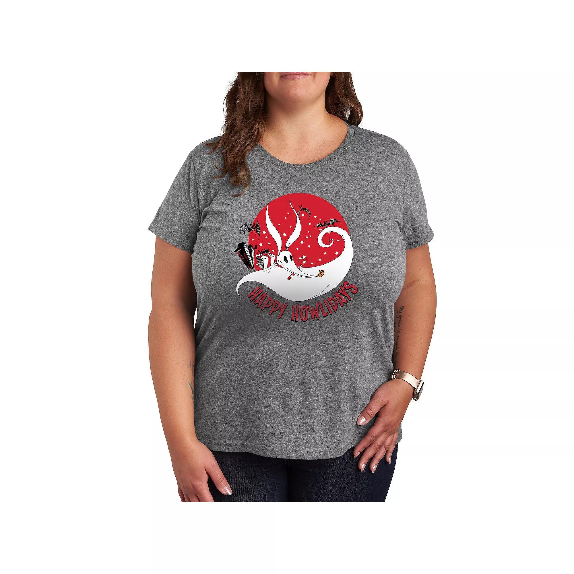 Disneys Nightmare Before Christmas Plus Happy Howlidays Graphic Tee, Womens Grey Gray Product Image
