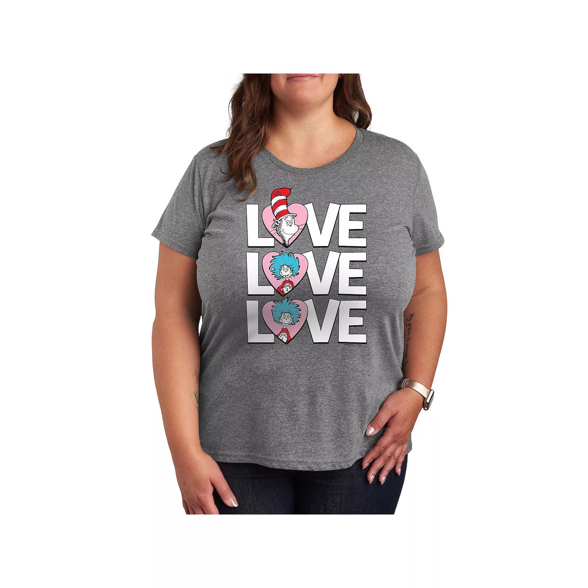 Plus Size Dr. Seuss Love Stacked Graphic Tee, Womens Grey Dark Red Product Image