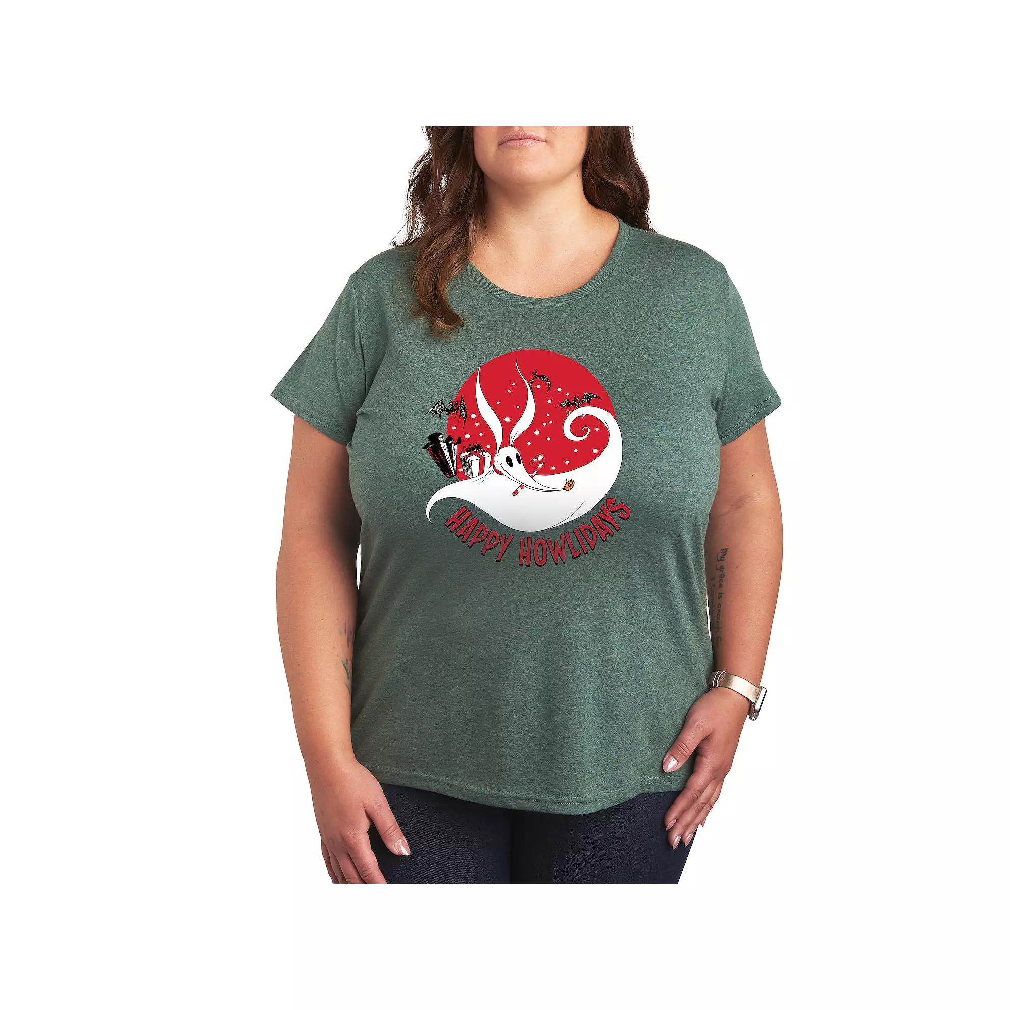 Disneys Nightmare Before Christmas Plus Happy Howlidays Graphic Tee, Womens Grey Gray Product Image