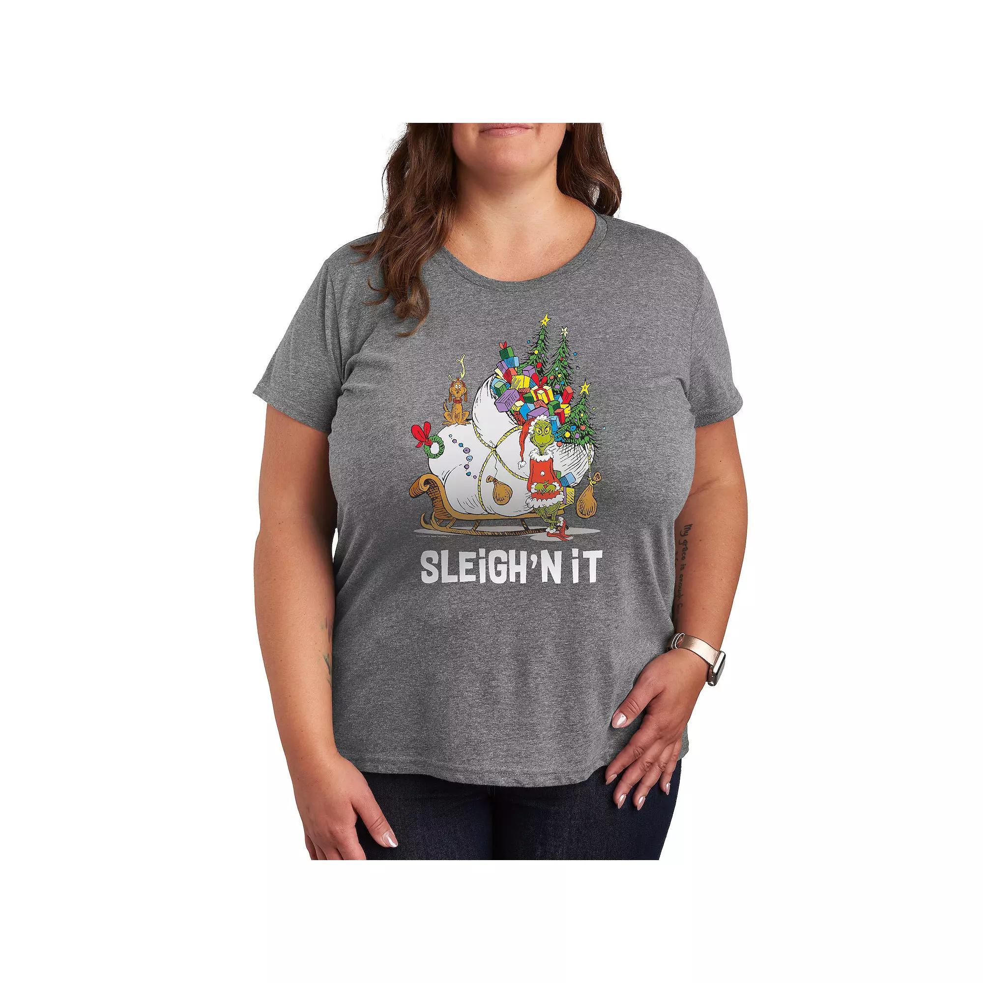 Plus Peanuts Christmas Art Graphic Tee, Womens Grey Blue Product Image