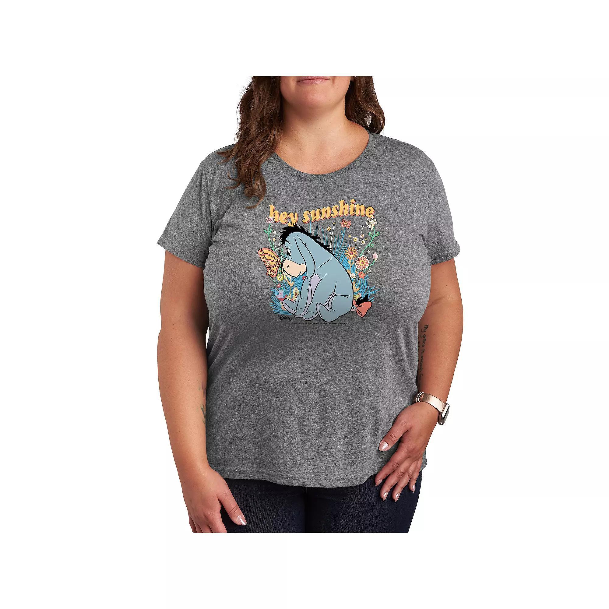 Disneys Winnie The Pooh Eeyore Plus Hey Sunshine Graphic Tee, Womens Grey Gray Product Image