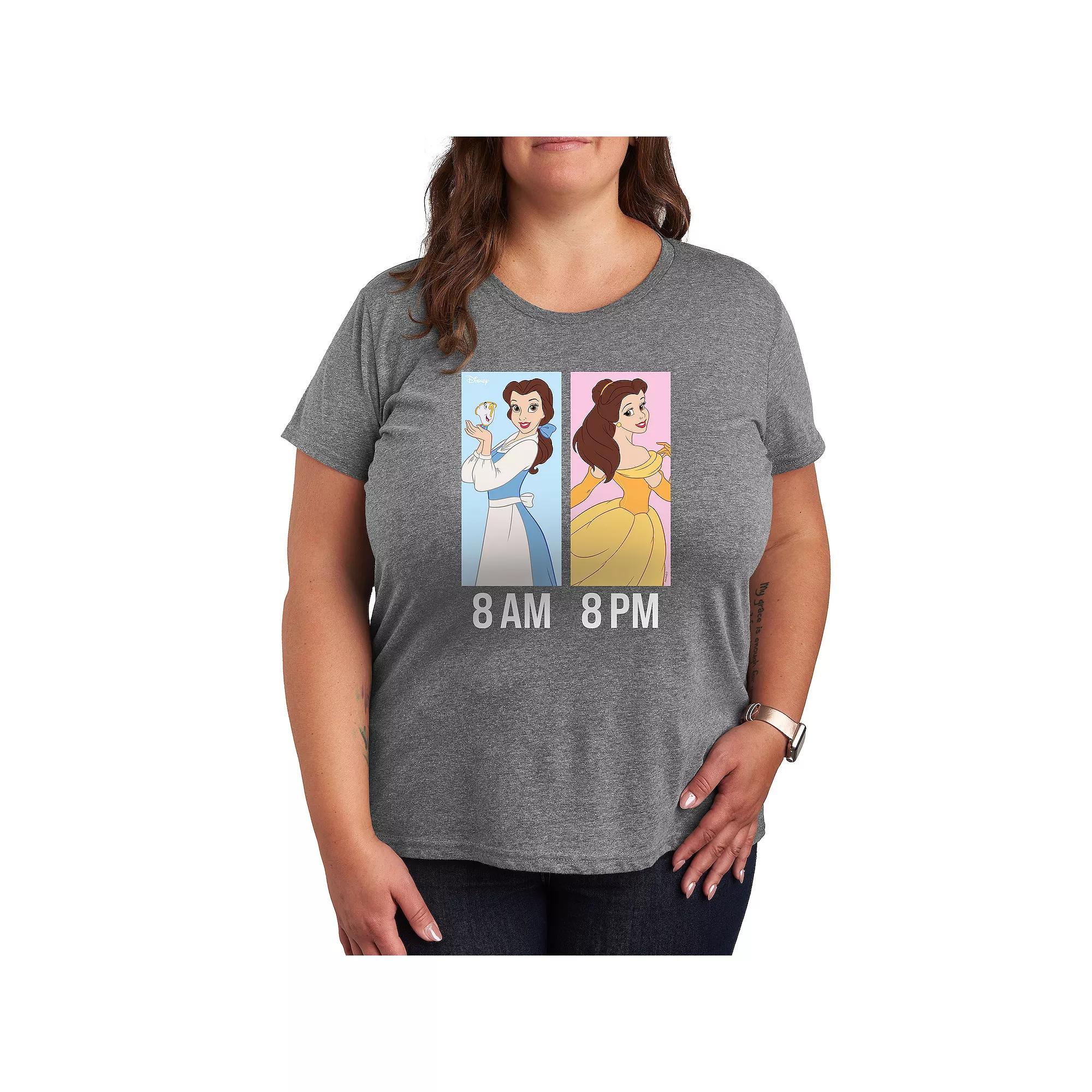 Disney Princess Belle Plus AM to PM Graphic Tee, Womens Grey Blue Product Image