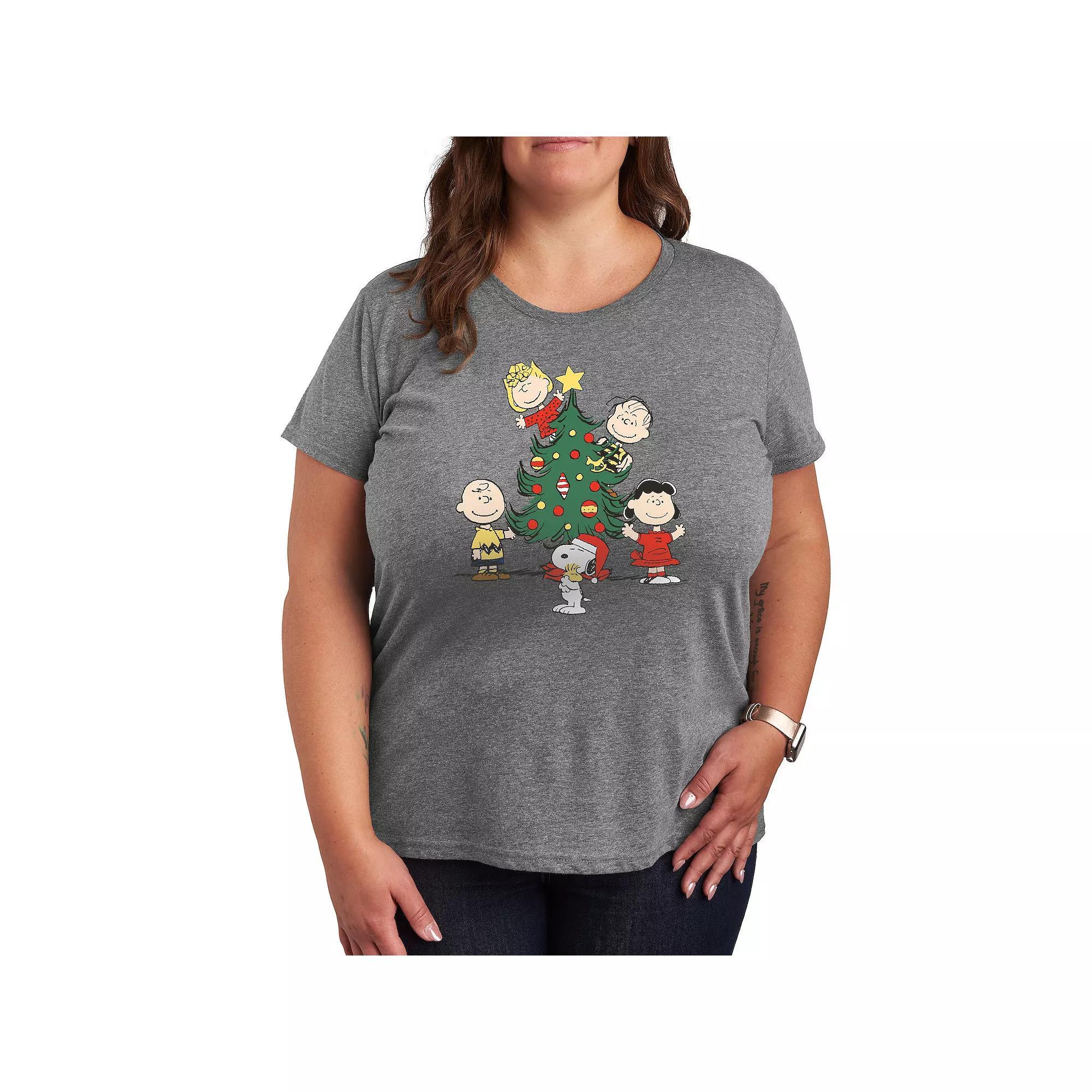 Womens Peanuts Oh Christmas Tree Graphic Tee Grey Gray Product Image
