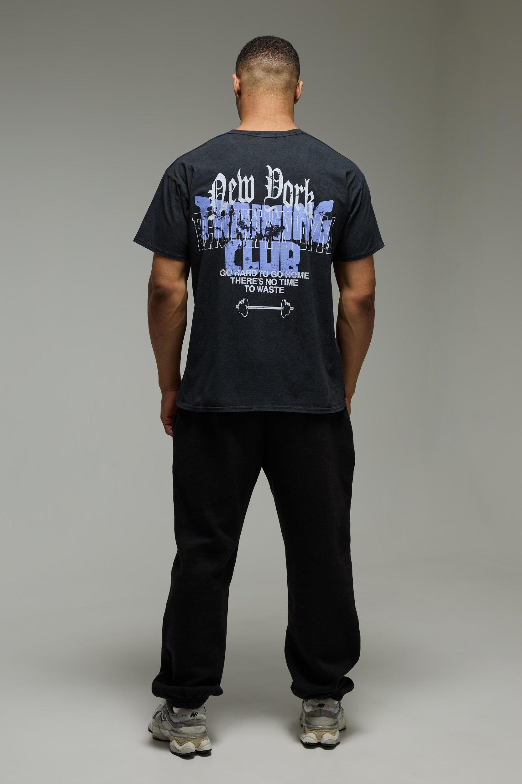 Man Active New York Training Club Acid Wash Oversized T-shirt | boohooMAN USA Product Image
