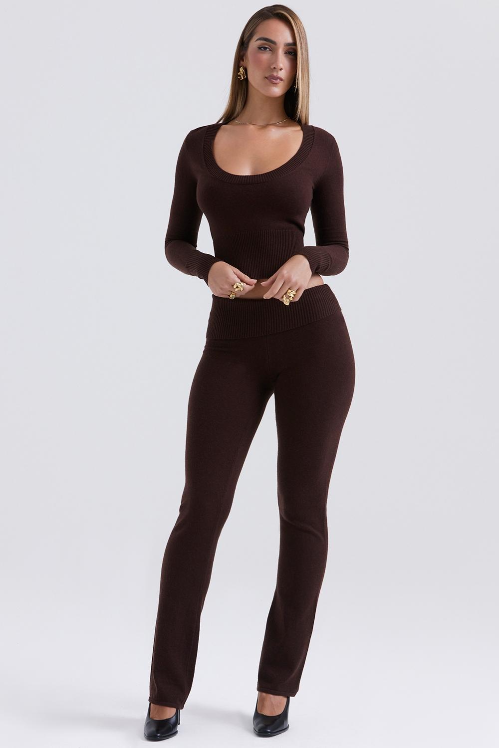 Ama Chocolate Cashmere Blend Trousers Product Image