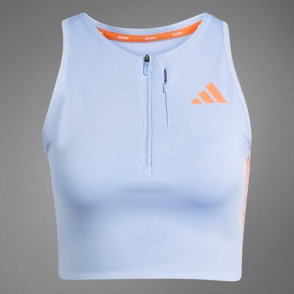 adidas Adizero Running Gel Pocket Crop Top Violet Tone XL Womens Product Image