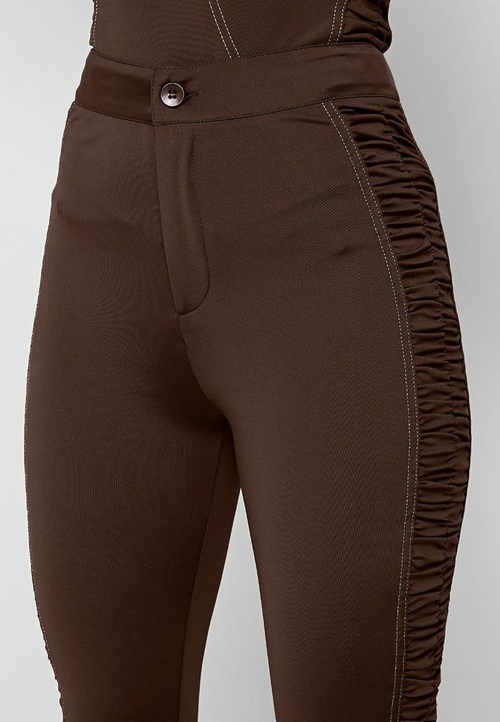 Ruched Side Flared Leggings - Chocolate Brown Female Product Image