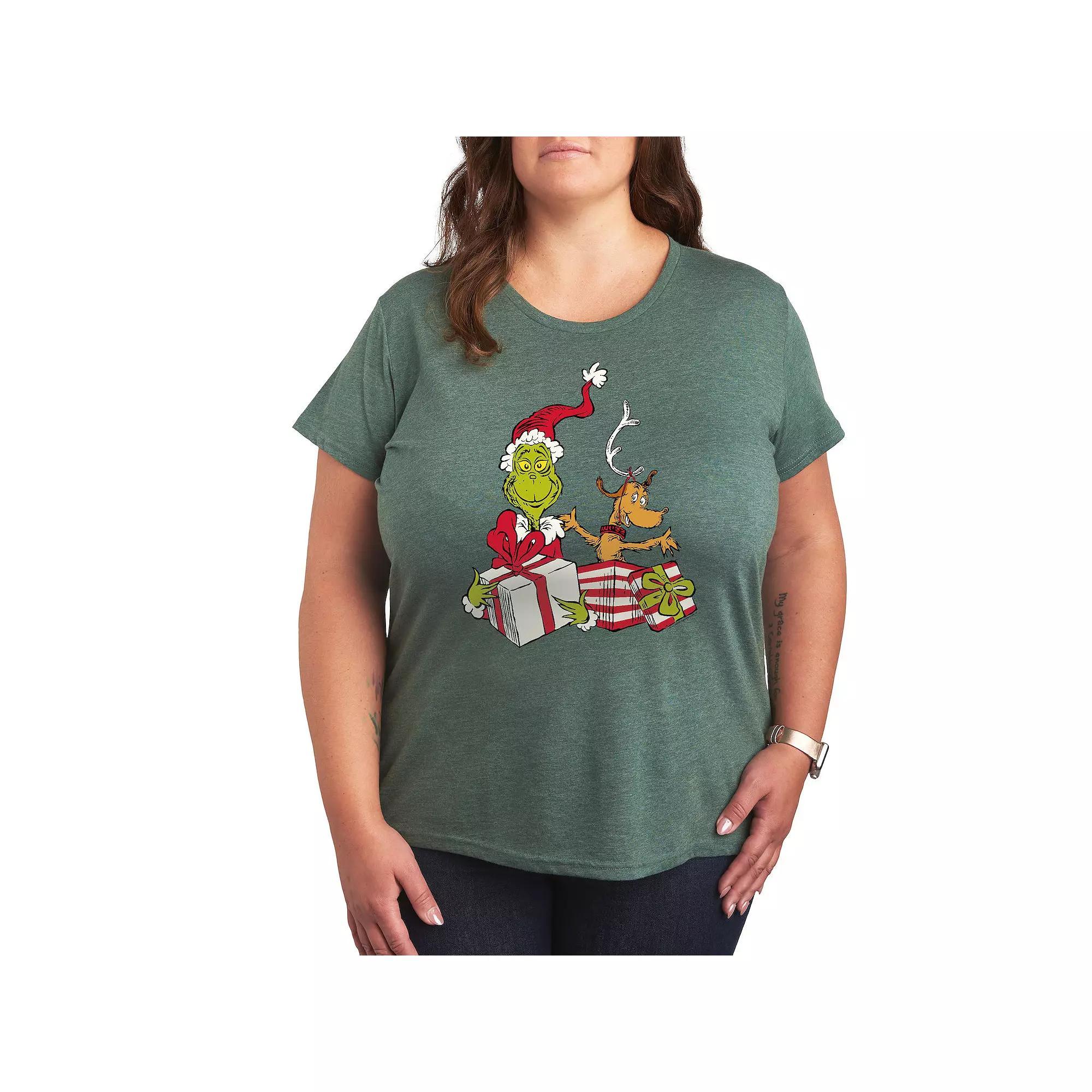 Plus Dr. Seuss The Grinch Max and Grinch Graphic Tee, Women's, Size: 3XL, Grey Green Product Image