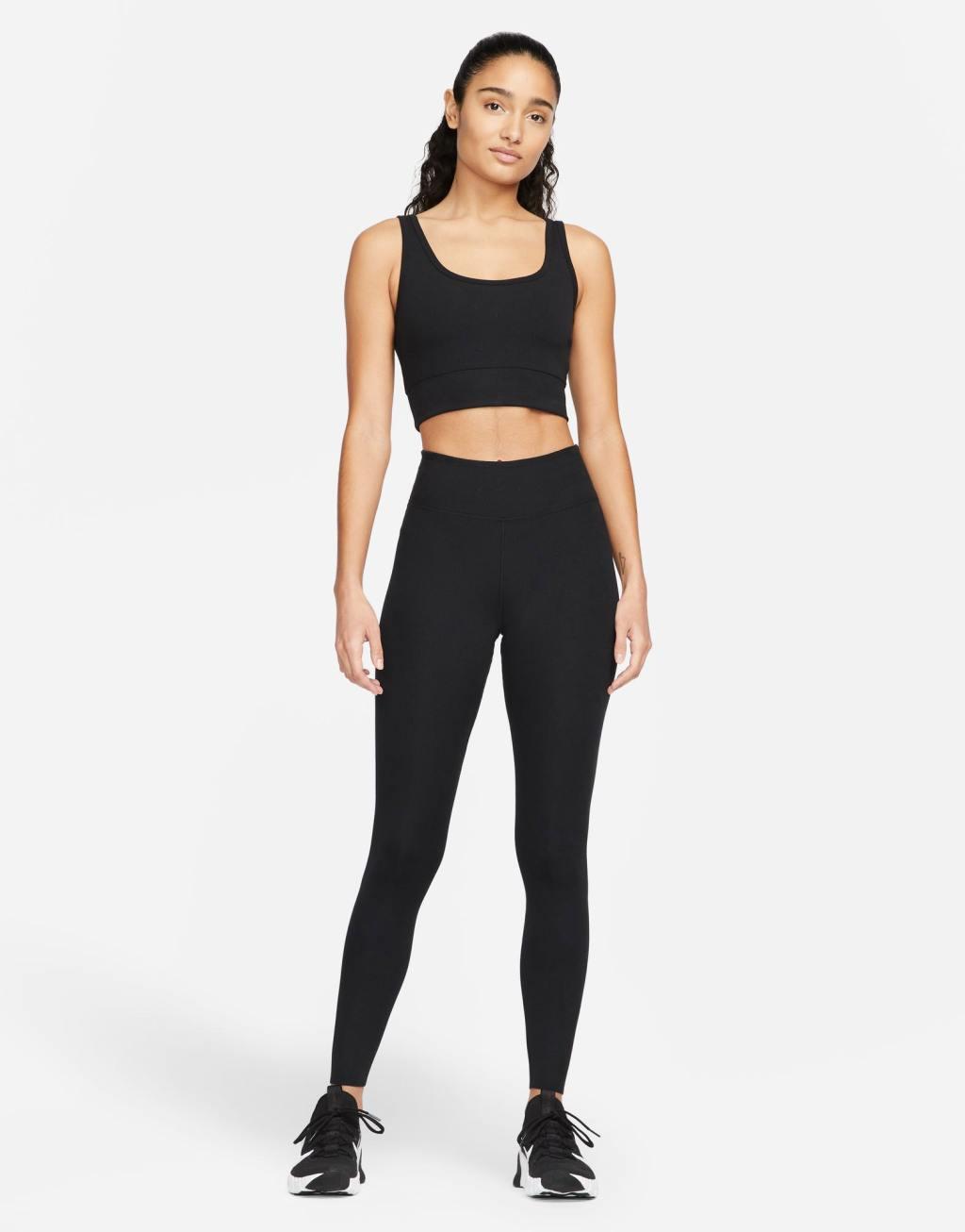 Nike Training Dri-FIT One Luxe ribbed tank top in black Product Image