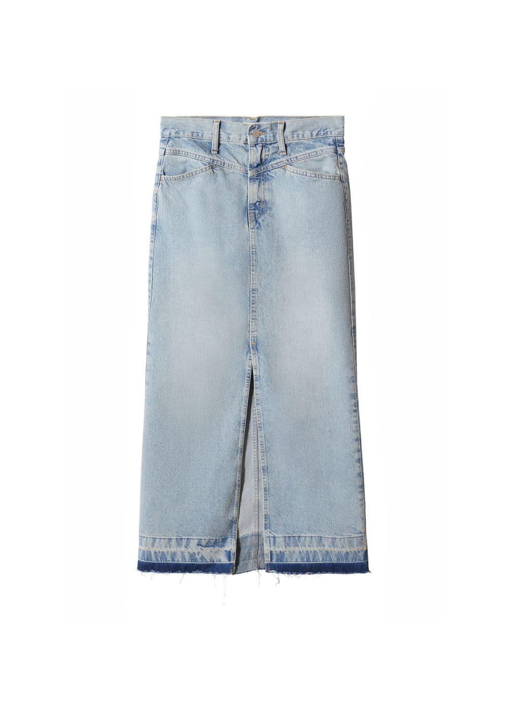 Mango raw hem detail denim maxi skirt Product Image