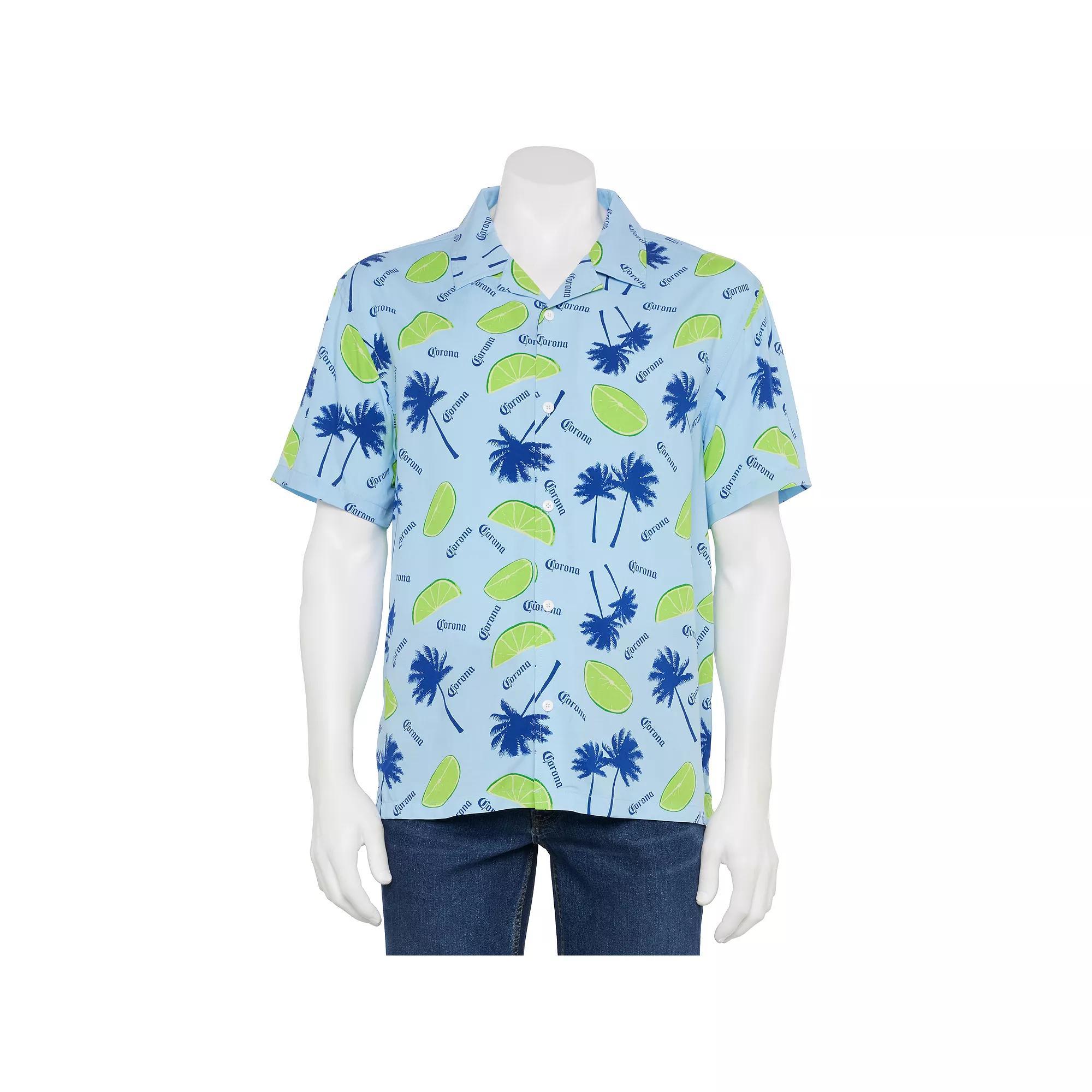 Men's Corona Limes & Palms Button Front Top, Size: Small, Blue Product Image