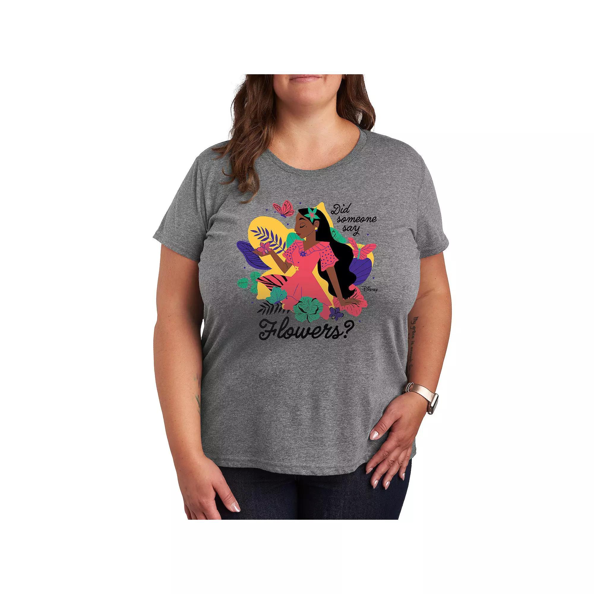 Disneys Encanto Isabela Plus Did Someone Say Flowers Graphic Tee, Womens Grey Gray Product Image