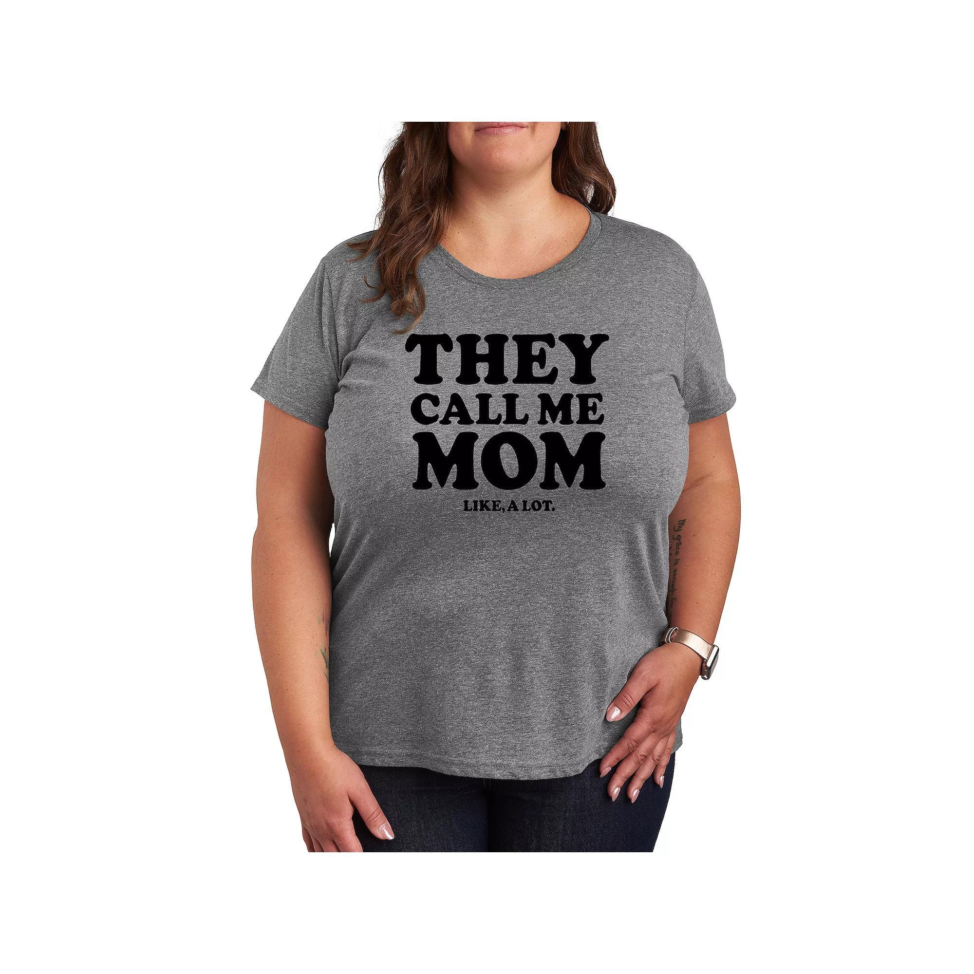 Plus Call Me Mom A Lot Graphic Tee, Womens Grey Red Product Image