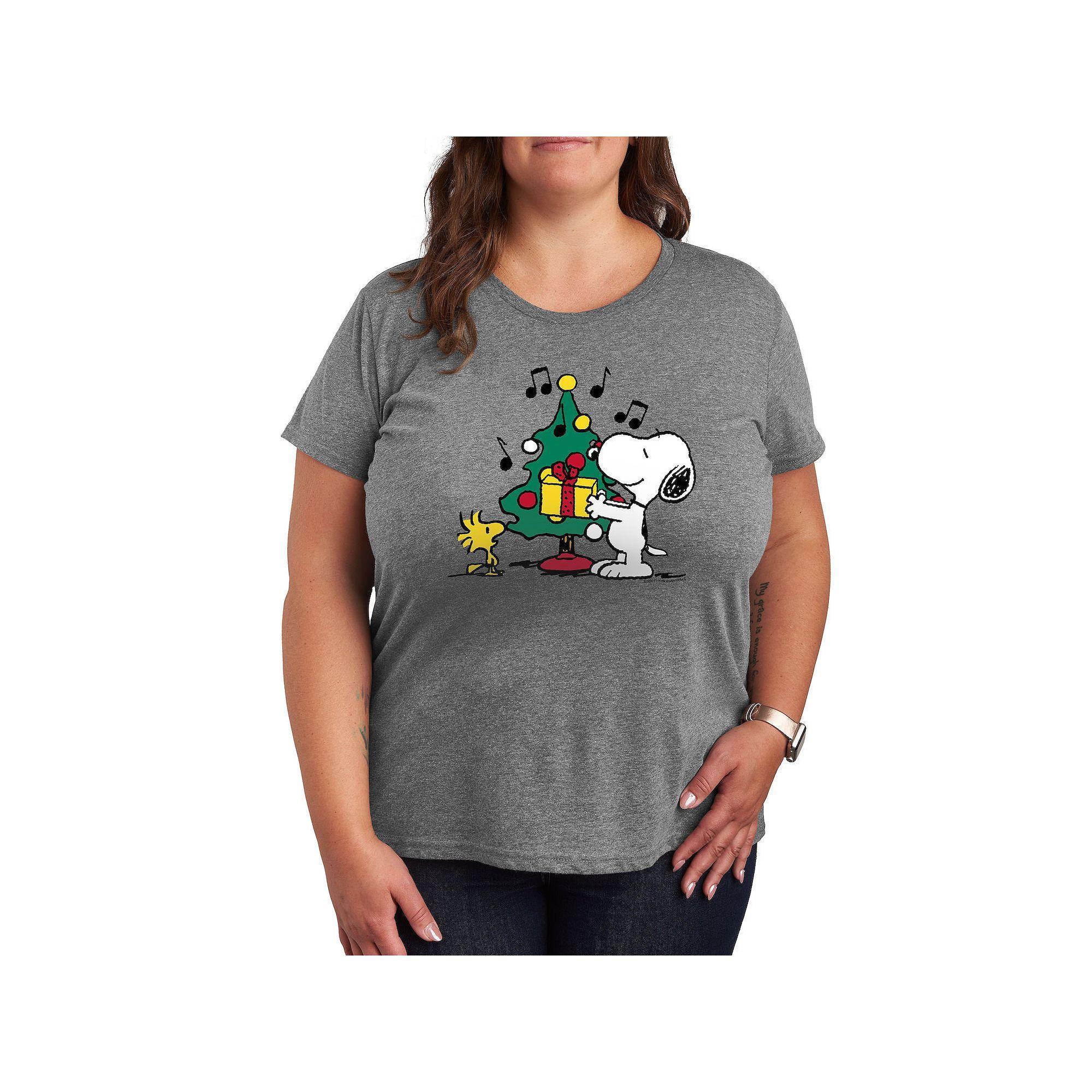 Plus Peanuts Snoopy Woodstock Walk Graphic Tee, Womens Grey Juniper Product Image