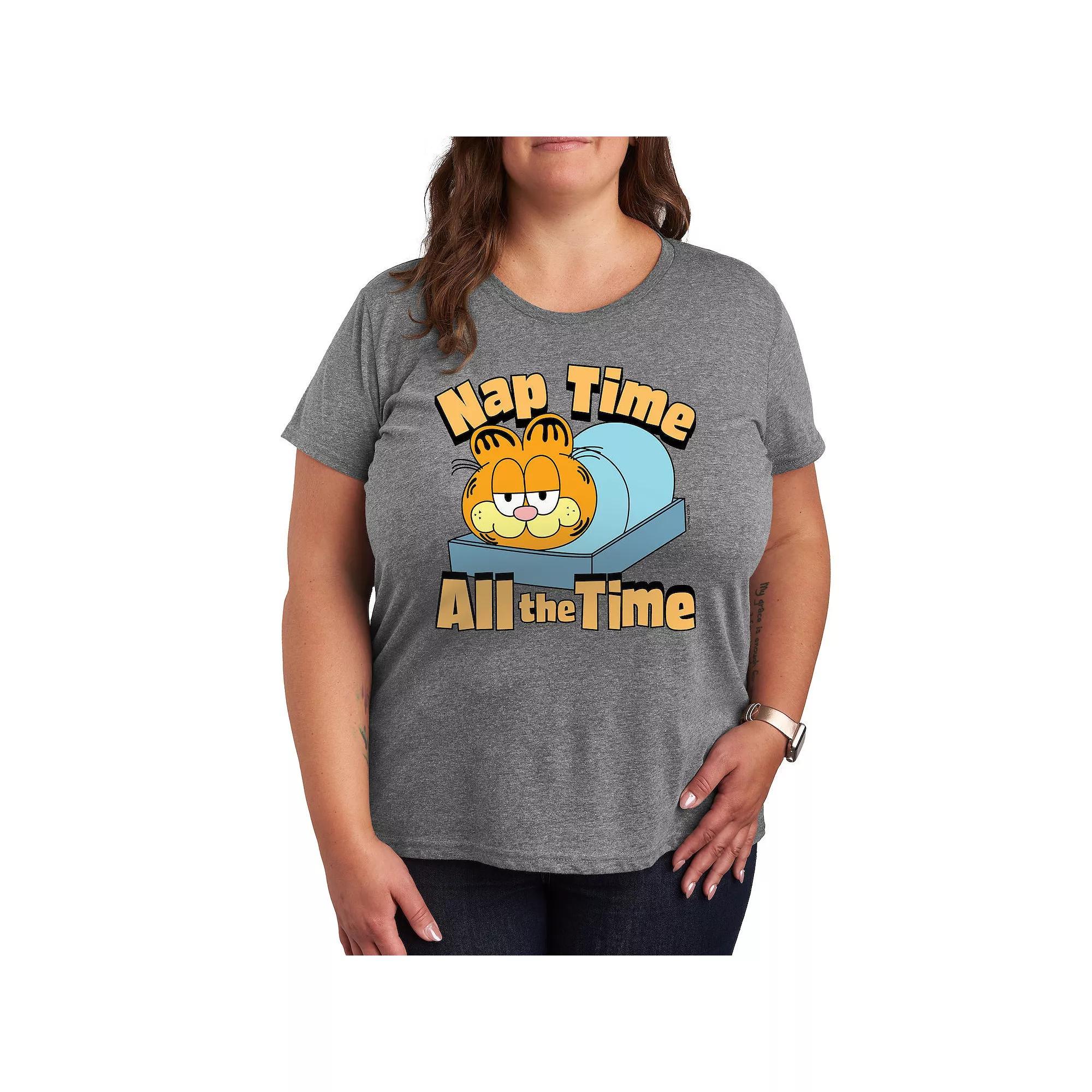 Womens Garfield Nap Time All The Time Graphic Tee, Girls Grey Gray Product Image