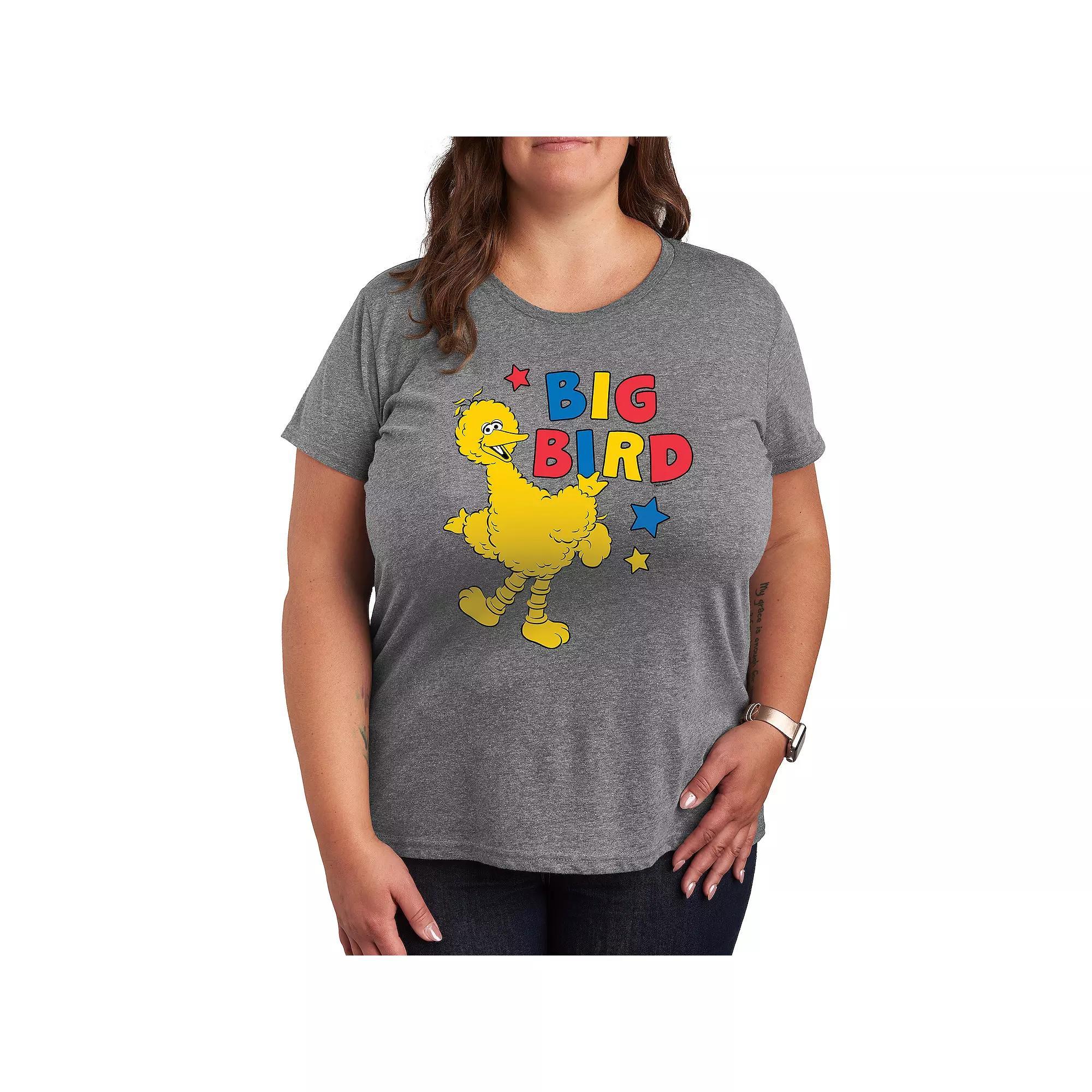 Plus Sesame Street Big Bird Block Graphic Tee, Womens Grey Gray Product Image