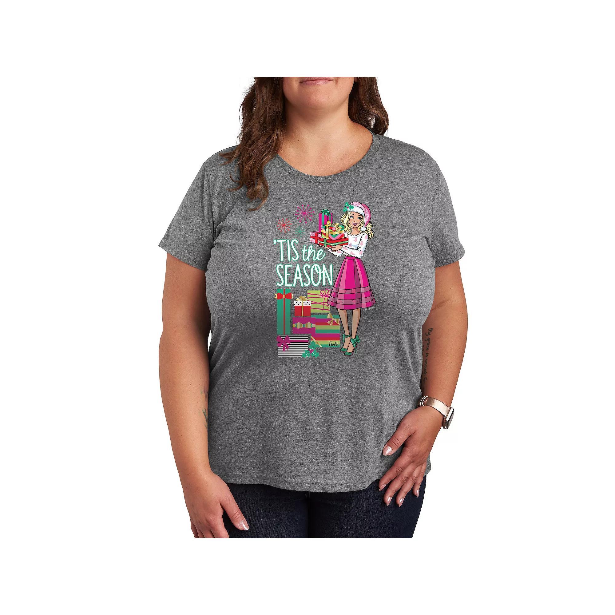 Disneys Minnie Mouse Plus With Dots Graphic Tee, Womens Grey Gray Product Image