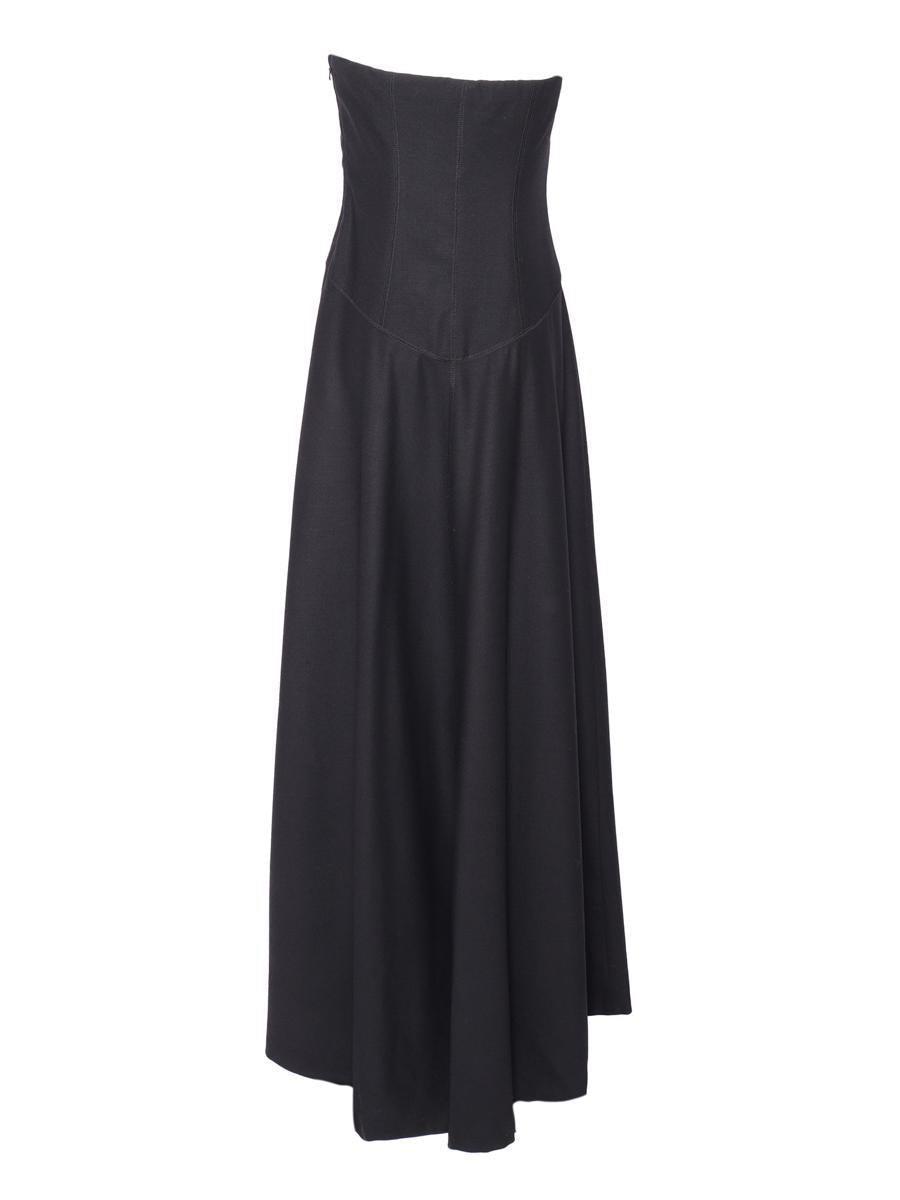 ALBERTA FERRETTI Strapless Pleated Flared Dress In Black Product Image