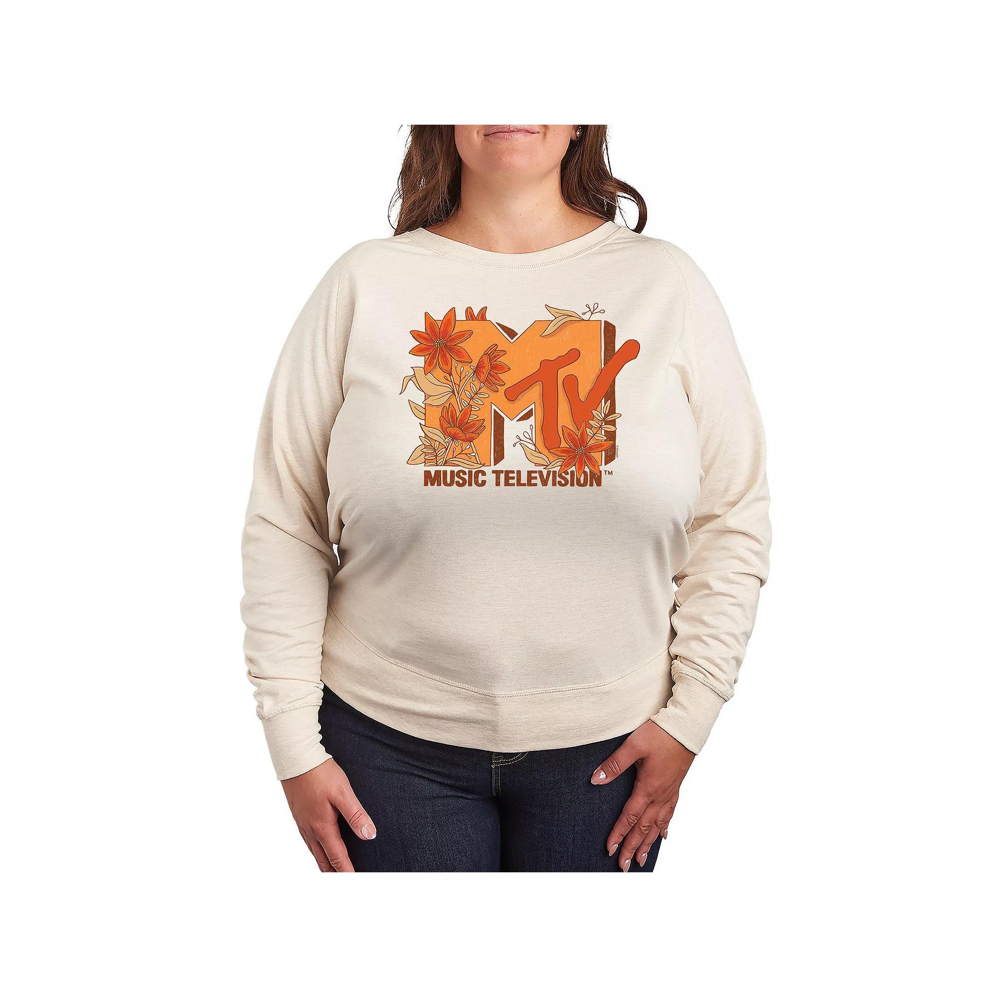 Plus Size MTV Fall Florals French Terry Long Sleeve Tee, Women's, Size: 3XL, Beige Product Image