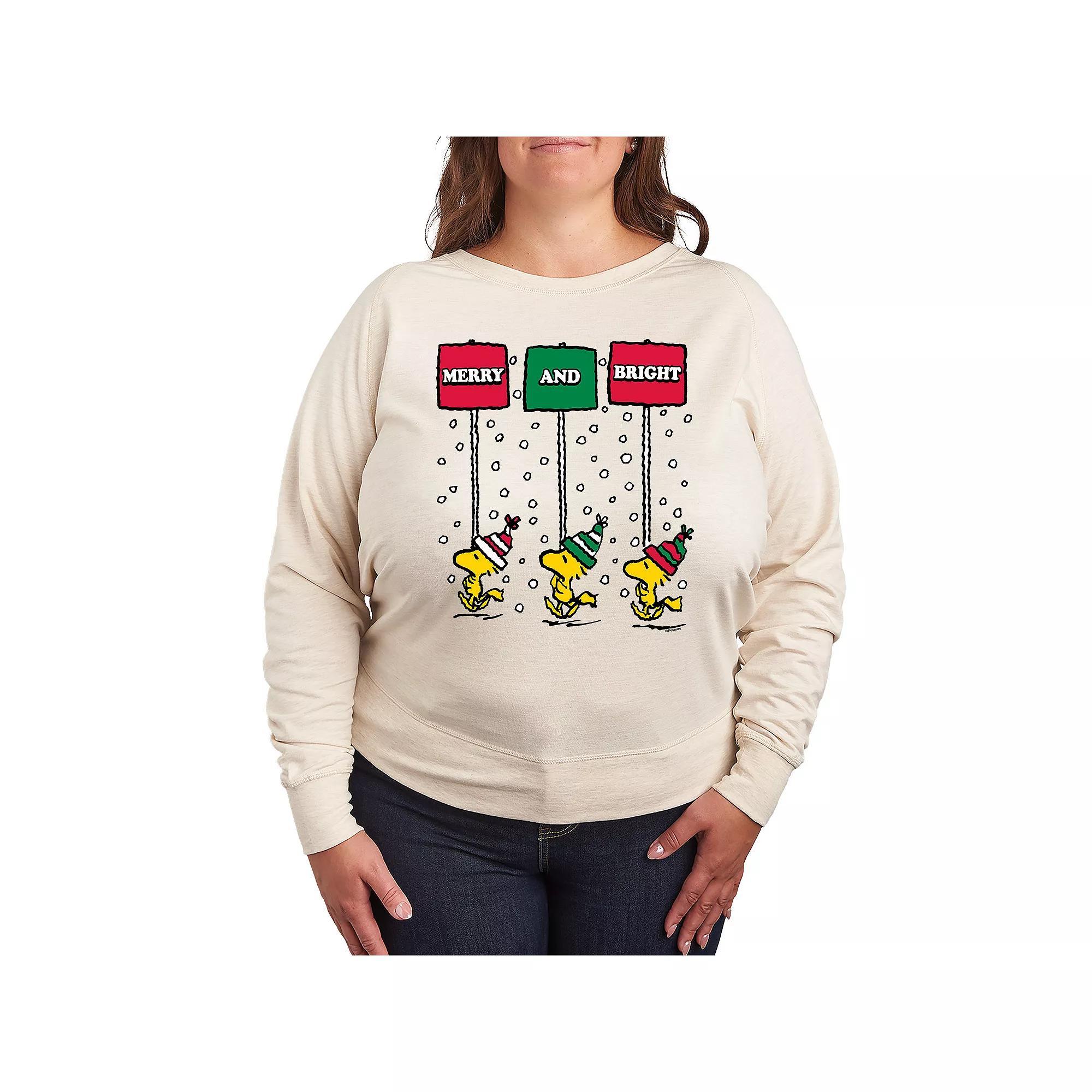 Womens Peanuts Woodstock Merry & Bright French Terry Long Sleeve Tee Product Image