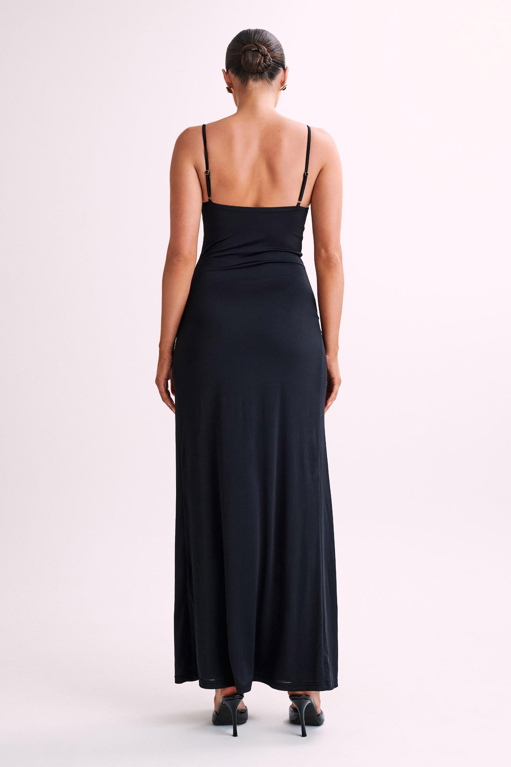 Jojo Jersey Split Maxi Dress With Diamante - Black Product Image
