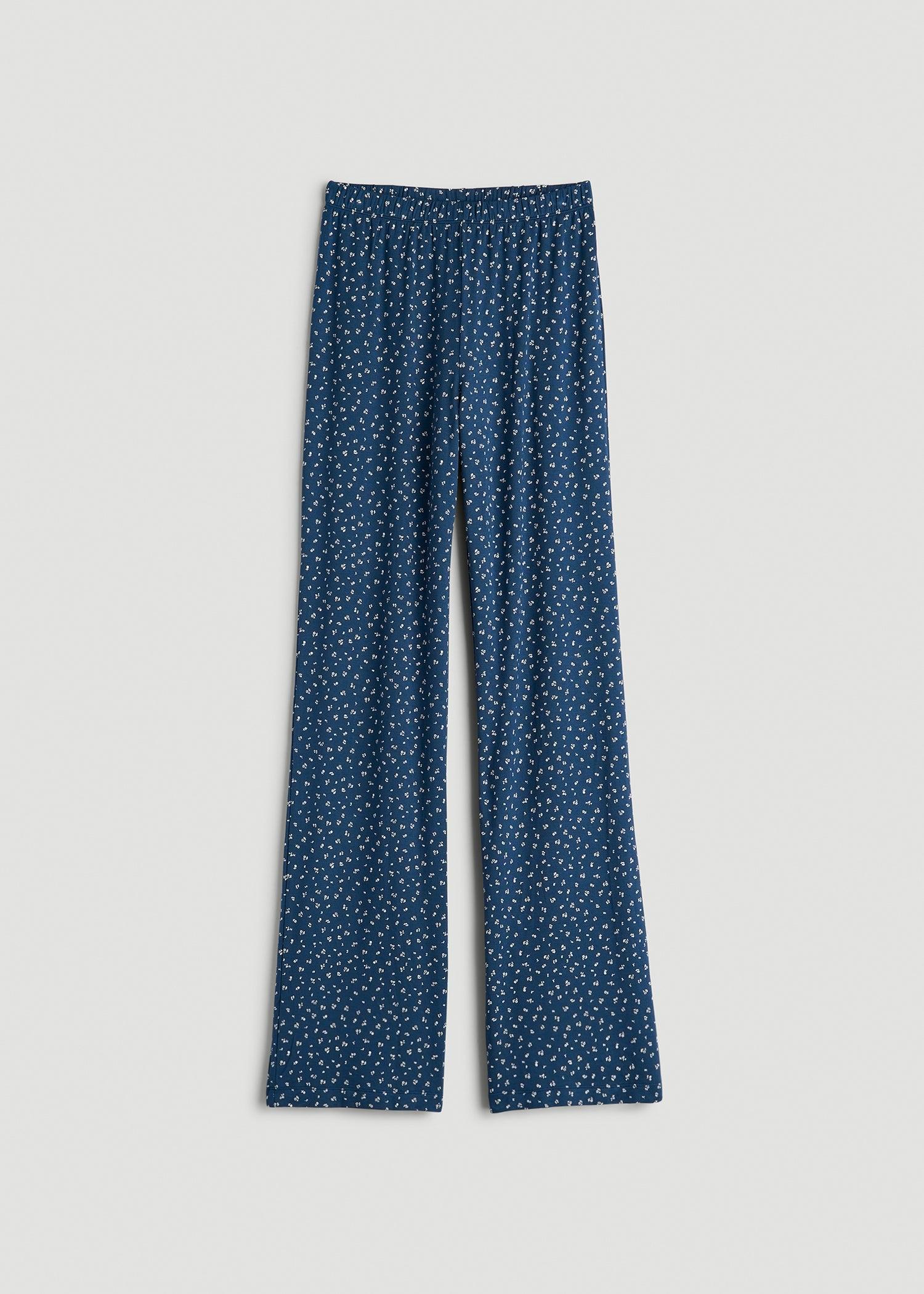 Wide Leg Women's Tall Pajama Pants in Blue Ditsy Floral Print Product Image