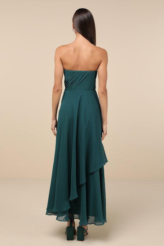 Revered Elegance Emerald Green Pleated Strapless Maxi Dress Product Image