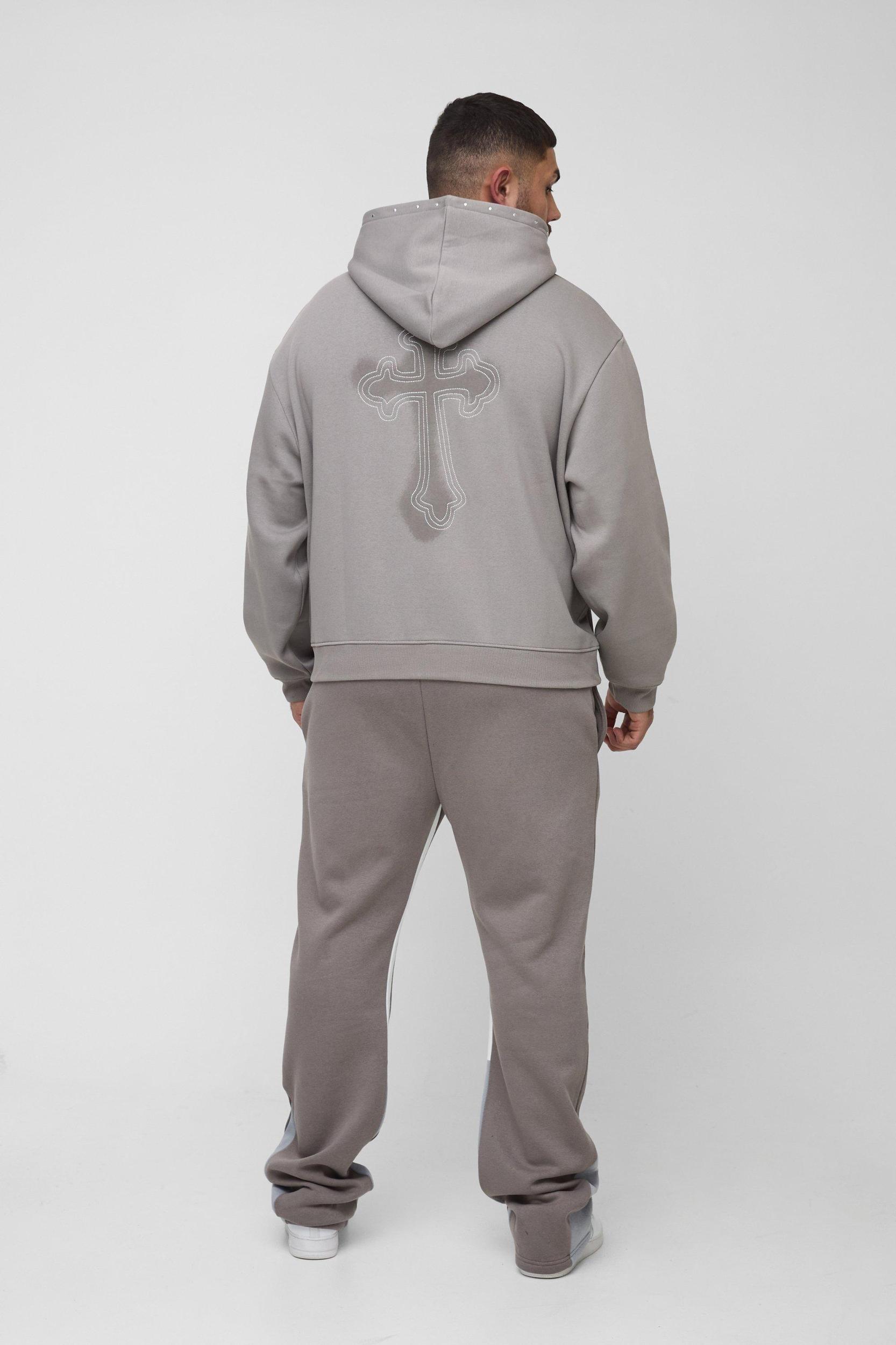 Plus Slim Stacked Flare Sweatpants With Gusset Panel | boohooMAN USA Product Image