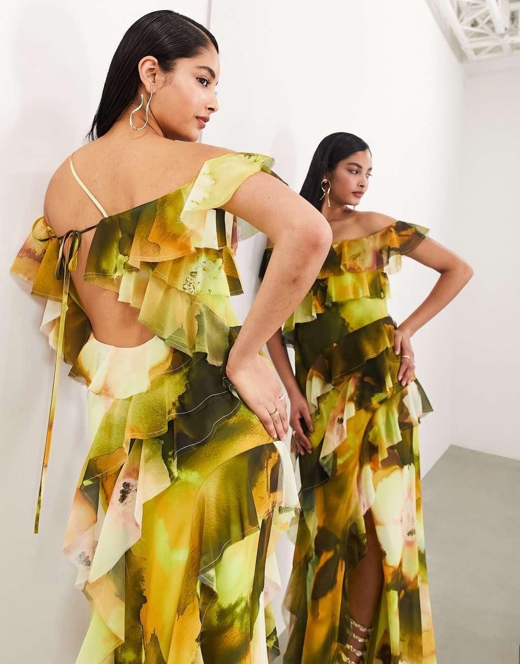 ASOS EDITION chiffon bardot ultimate ruffle maxi dress Product Image