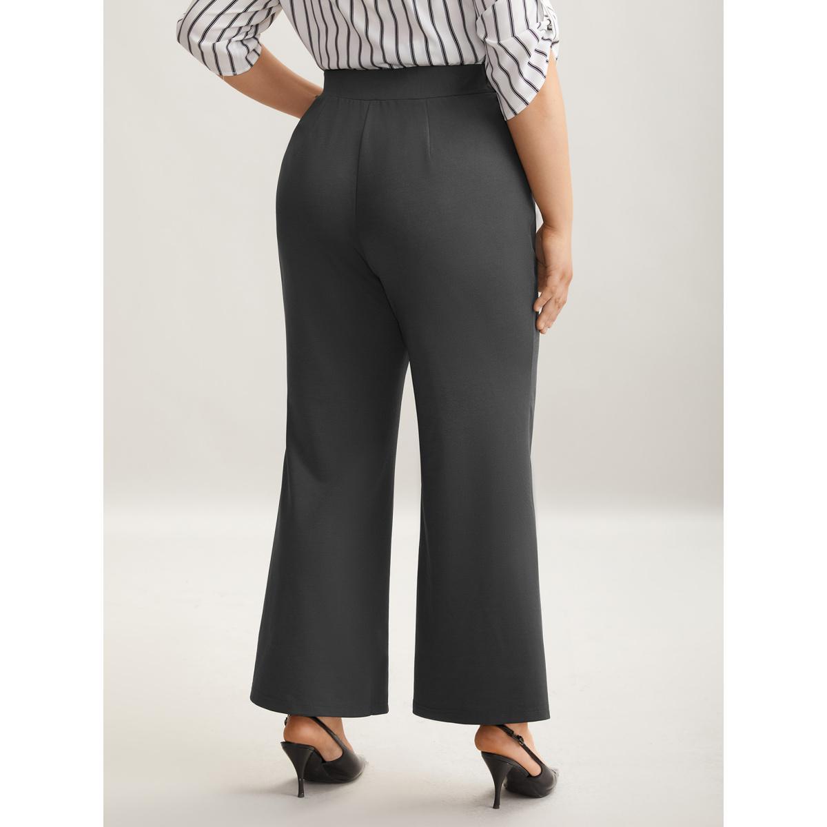 Plus Size Button No-Waist Gap Pull On Pants Women DimGray At the Office Bootcut Mid Rise Work Pants BloomChic 12/L Product Image