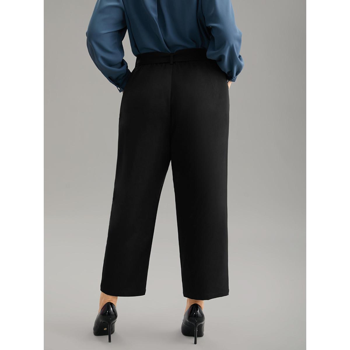 Plus Size Static-Free Buckle Detail Eyelet Pants Women Black Office High Rise Work Pants BloomChic 22-24/3X Product Image