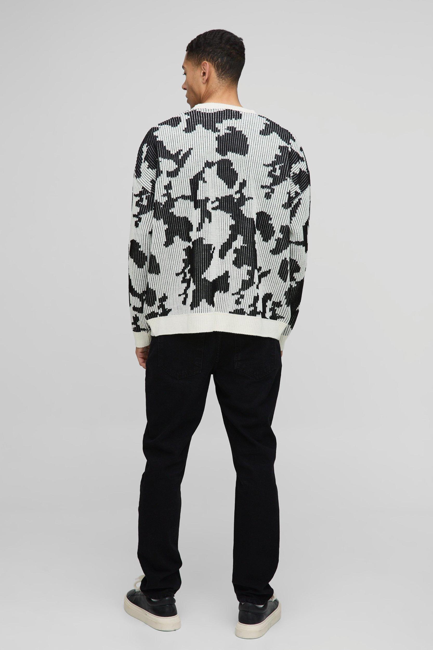 Oversized Camo Knitted Sweater | boohooMAN USA Product Image