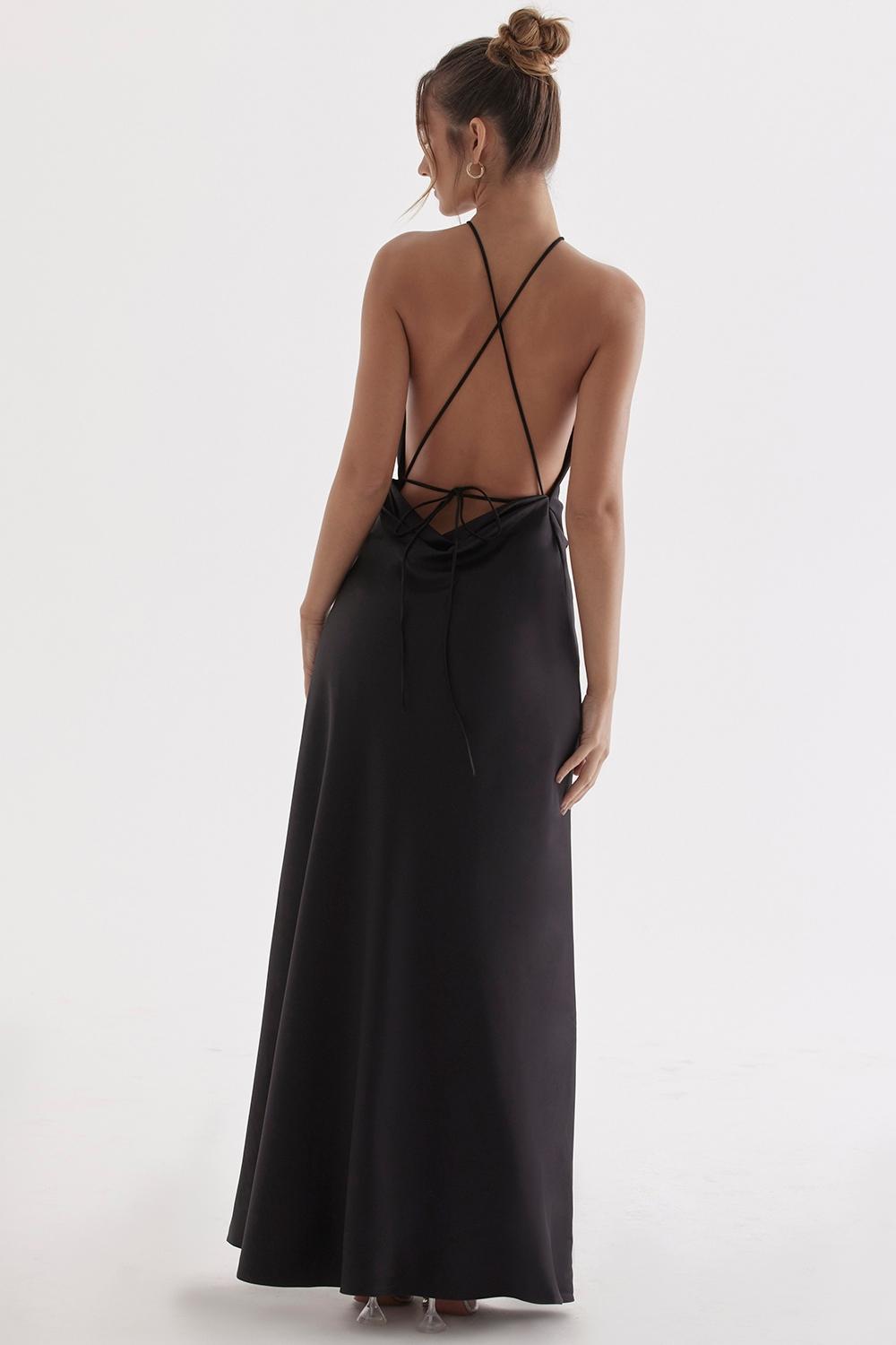 Zanab  black thigh slit maxi dress - sale Product Image