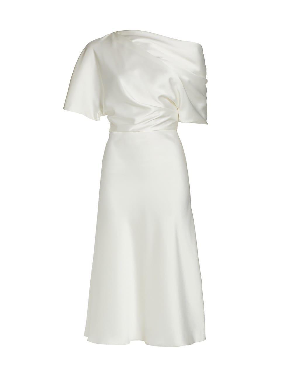 Womens Draped Satin One-Shoulder Midi-Dress Product Image