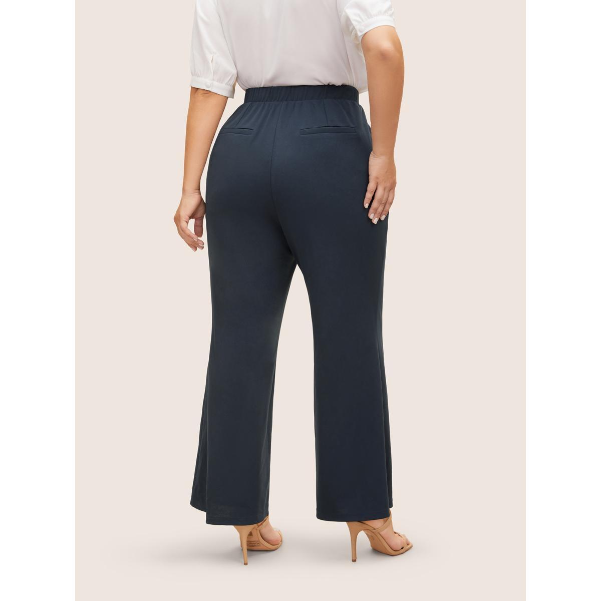 Plus Size Silver-Button Wide-Leg Pants Women Midnight Elegant Wide Leg Mid Rise Everyday Pants BloomChic 22-24/3X Product Image