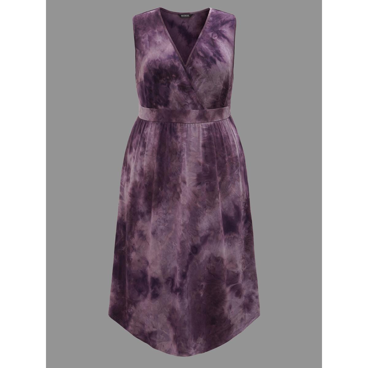 Plus Size Tie-Dye Surplice Neck Curved Hem Midi Dress Eggplant Women Casual Non Knit Dresses Bloomchic 28/5X Product Image