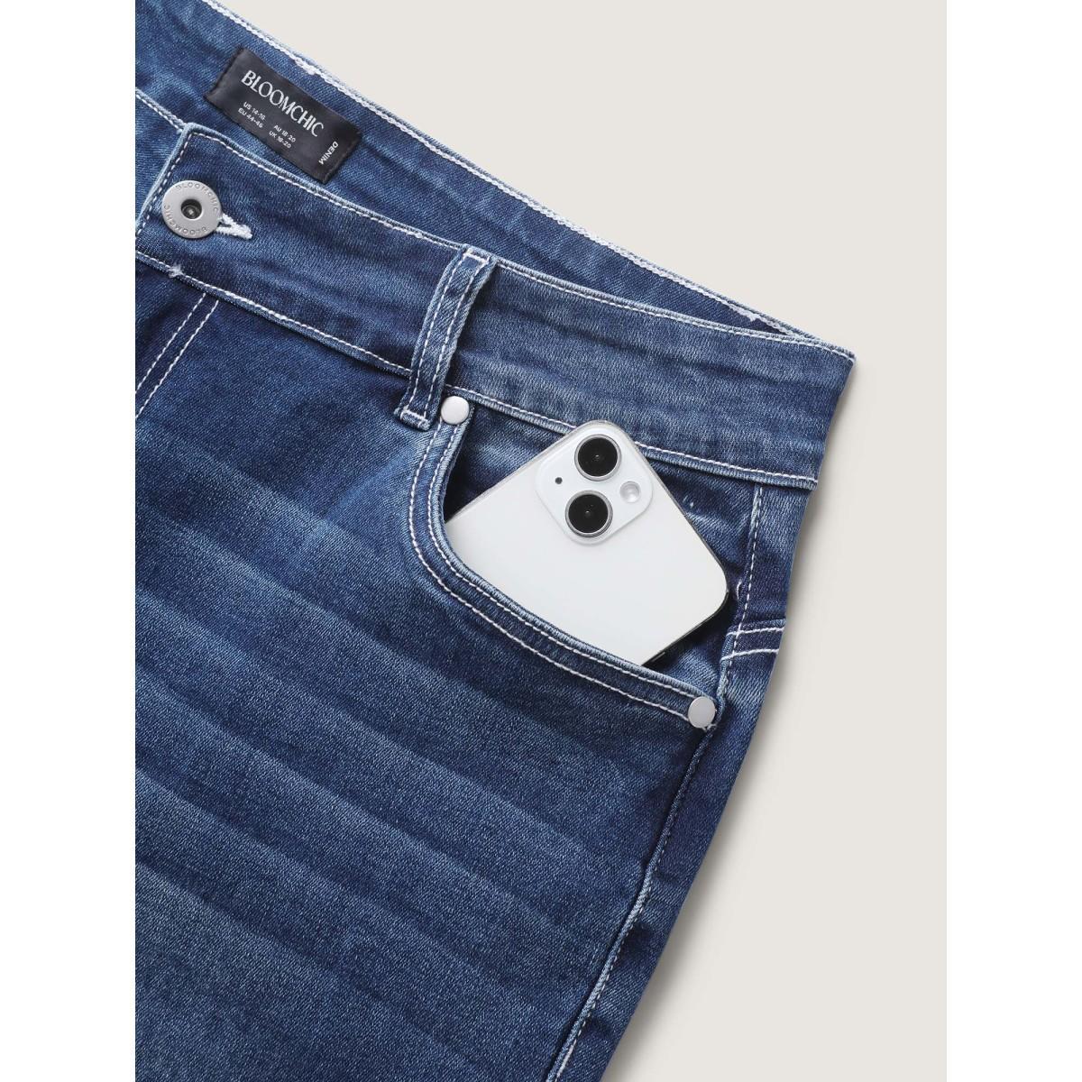 Plus Size Stretchy Booty-Lifting Skinny-Fit Jeans Women Midblue High stretch Slanted pocket Jeans BloomChic 10/M Product Image