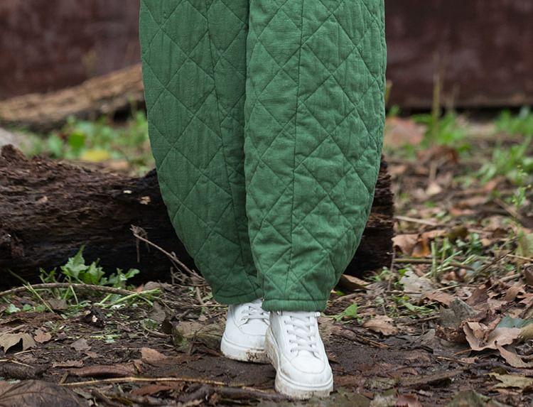 Drawstring Waist Plain Quilted Baggy Pants Product Image