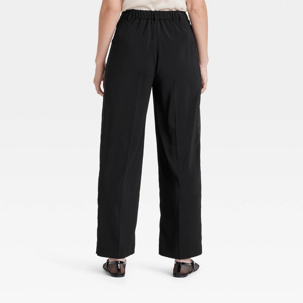 Womens High-Rise Satin Side Striped Straight Trousers - A New Day Black 6: Recycled Polyester, Elastic Back Product Image