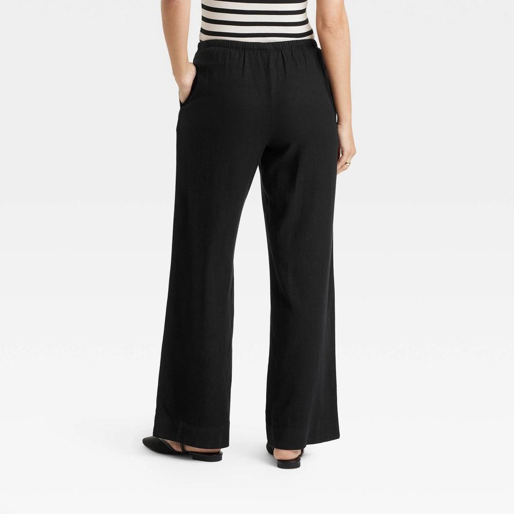 Women's Mid-Rise Wide Leg Linen Pull-On Pants - A New Day™ Brown XS: Adjustable Waistband, Seam Pocket Product Image