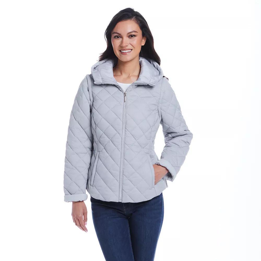 Women's Weathercast 2-in-1 Quilted Hooded Jacket with Zip Off Sleeves, Size: XL, Silver Product Image