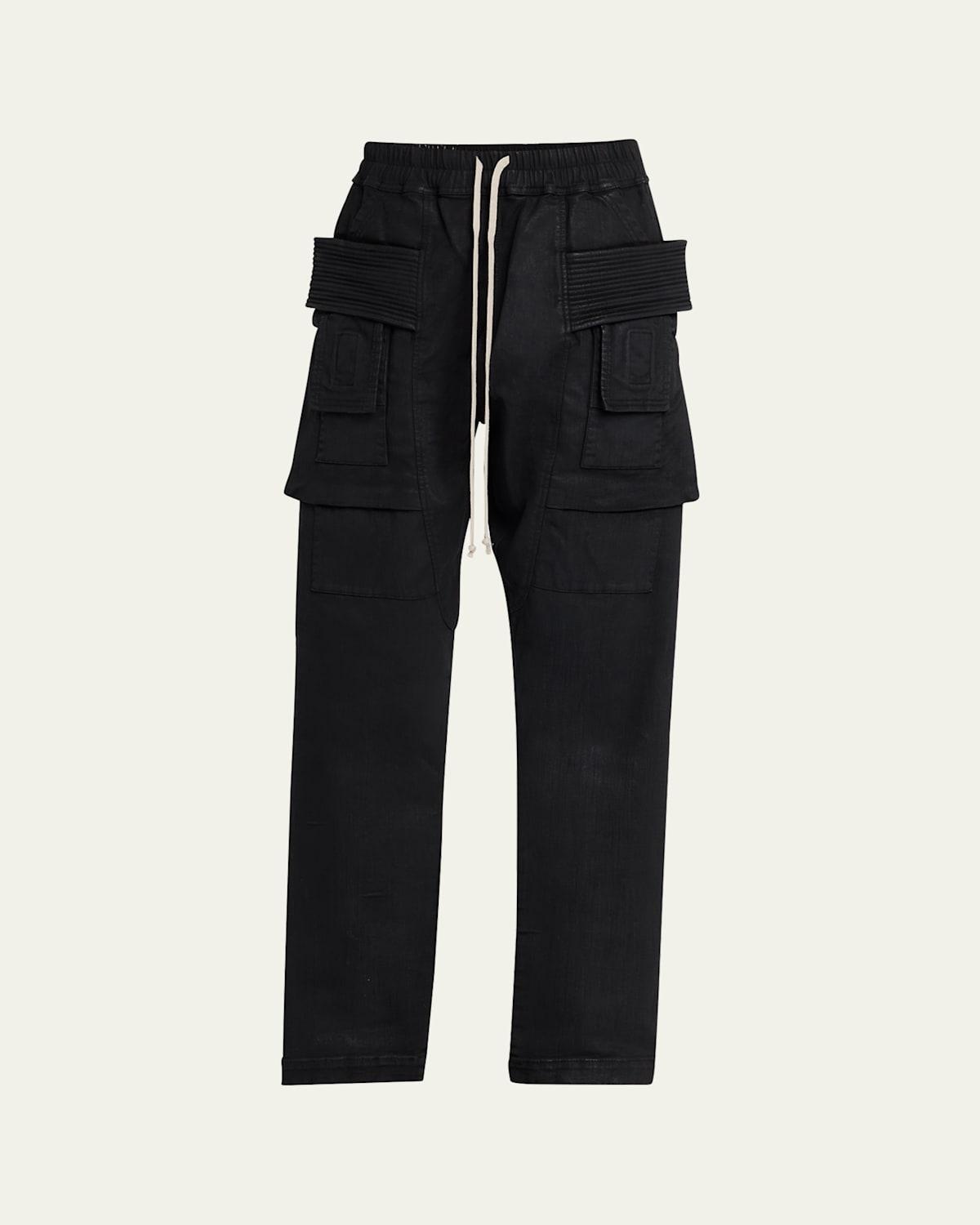 Mens Coated Denim Drawstring Cargo Jeans Product Image