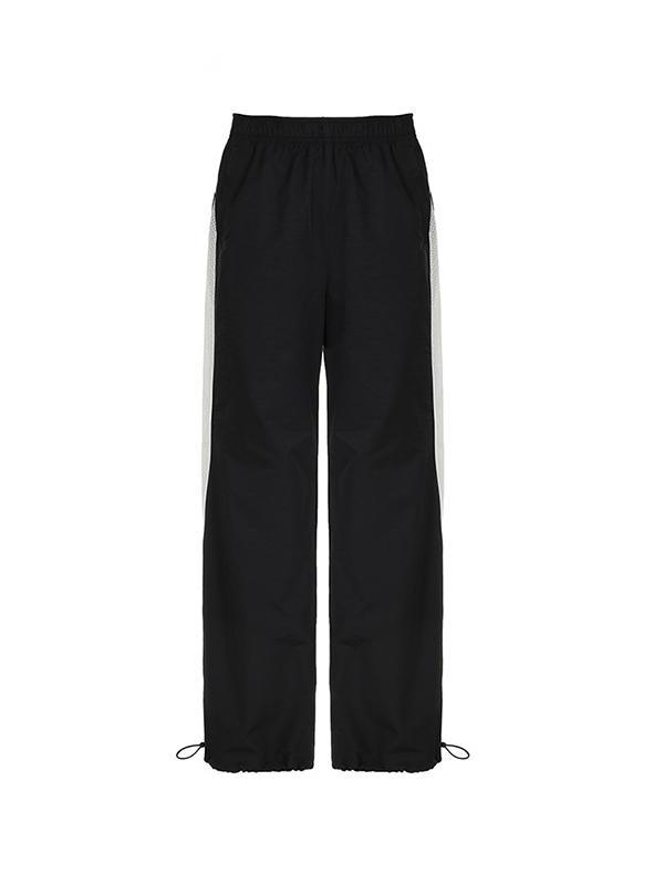 Contrast Splice Elastic Waist Bound Feet Wide Leg Pants Product Image