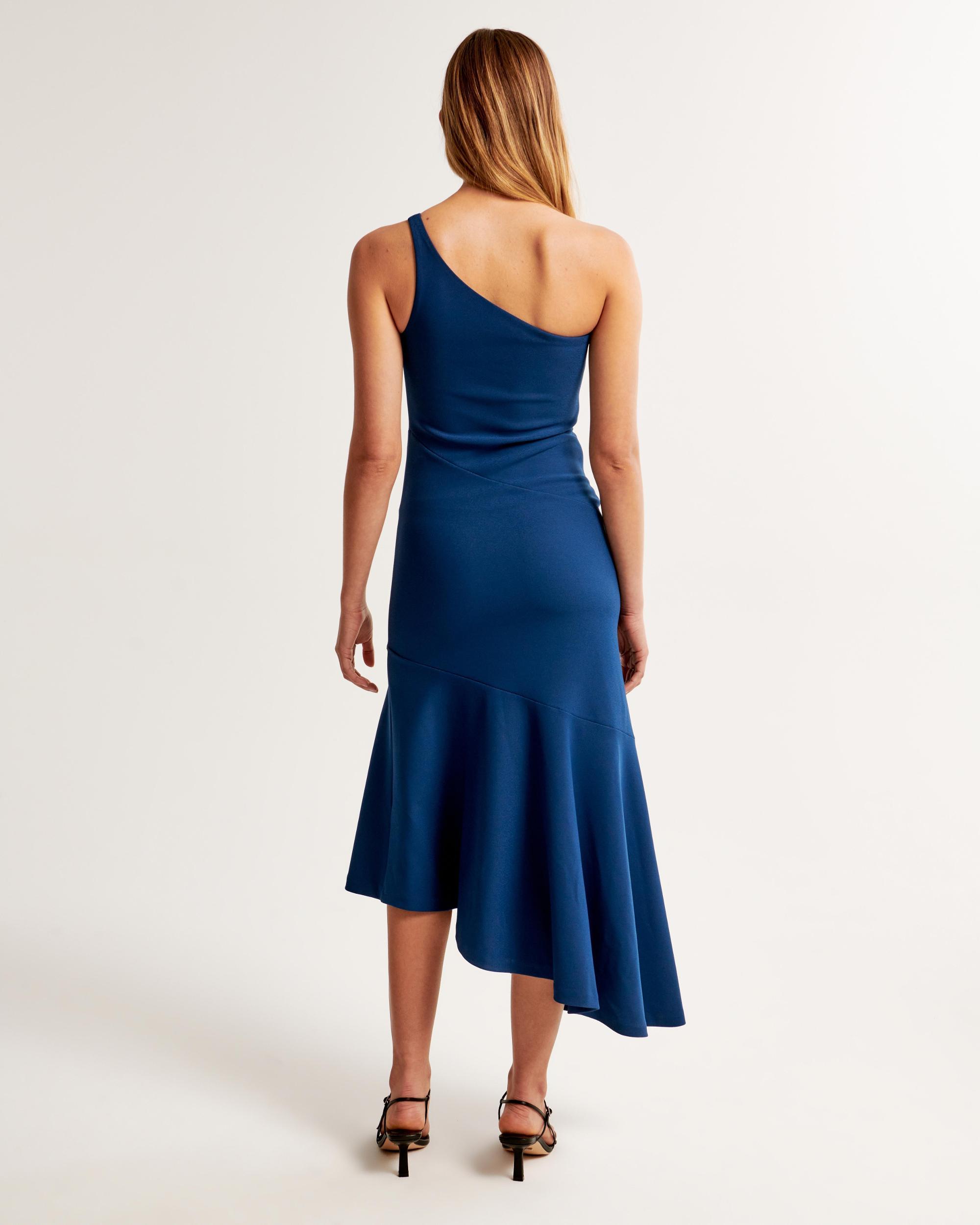 One-Shoulder Asymmetrical Hem Midi Dress Product Image