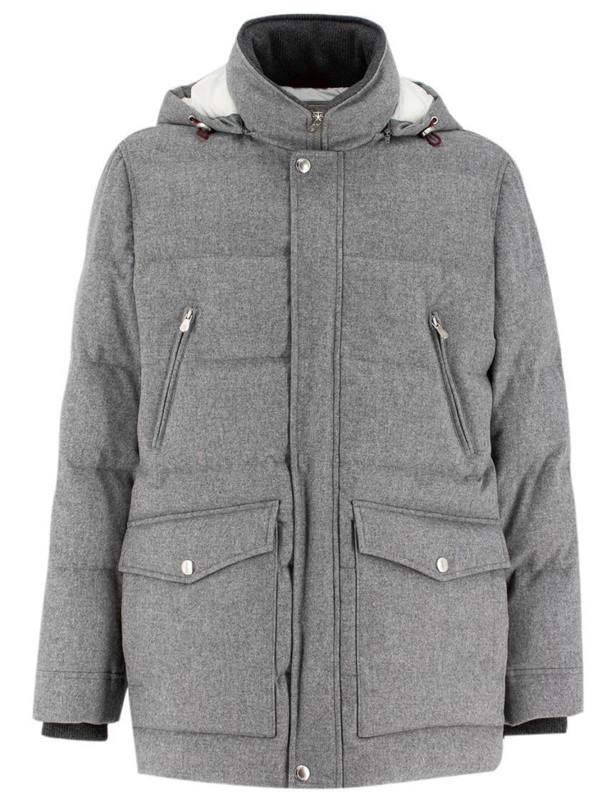 BRUNELLO CUCINELLI Down Jacket In Grigio Chiaro+panama Product Image