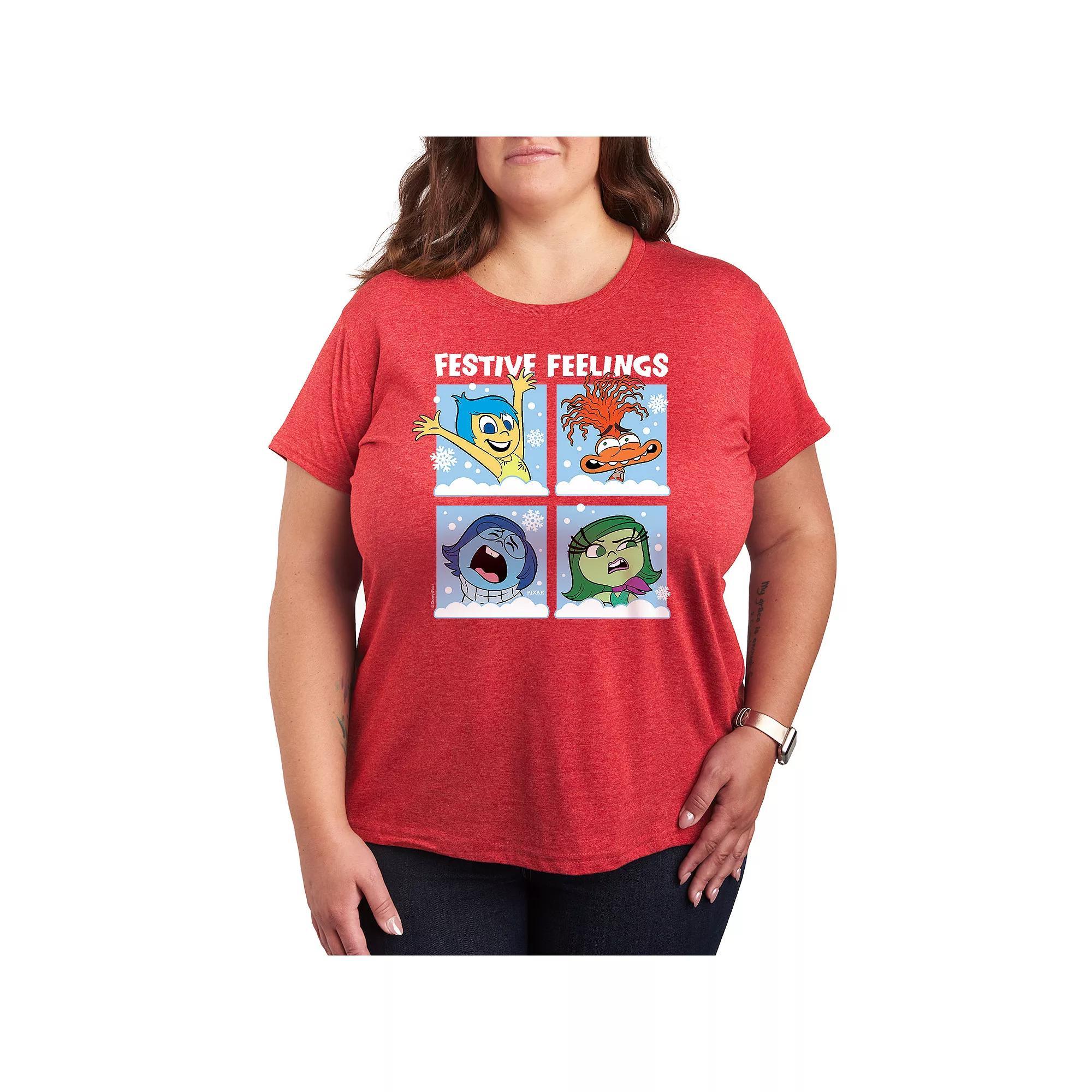 Disney / Pixars Inside Out 2 Plus Size Festive Feelings Graphic Tee, Womens Grey Red Product Image