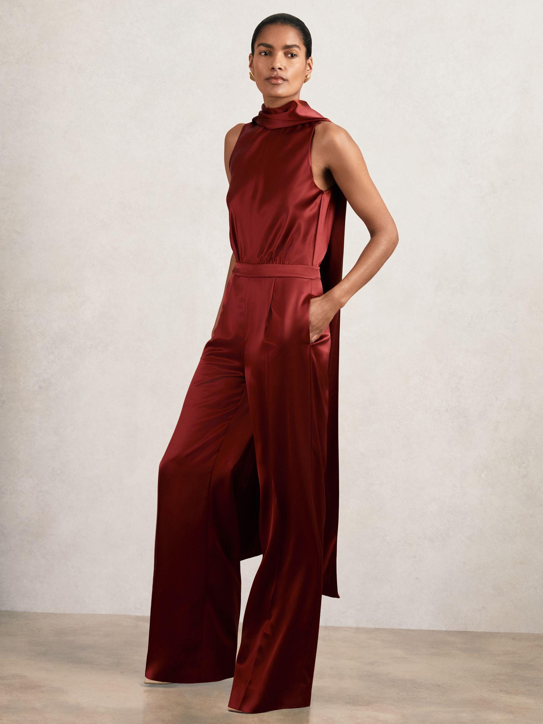 Petite Wide-Leg Cut-Out Jumpsuit in Burgundy Product Image