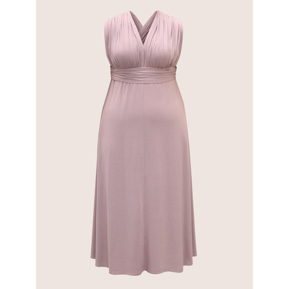 Plus Size Everywhere Dress - Monochromatic Wrap Dress Lavender Women Elegant Belted V-neck Sleeveless Curvy BloomChic 12/L Product Image
